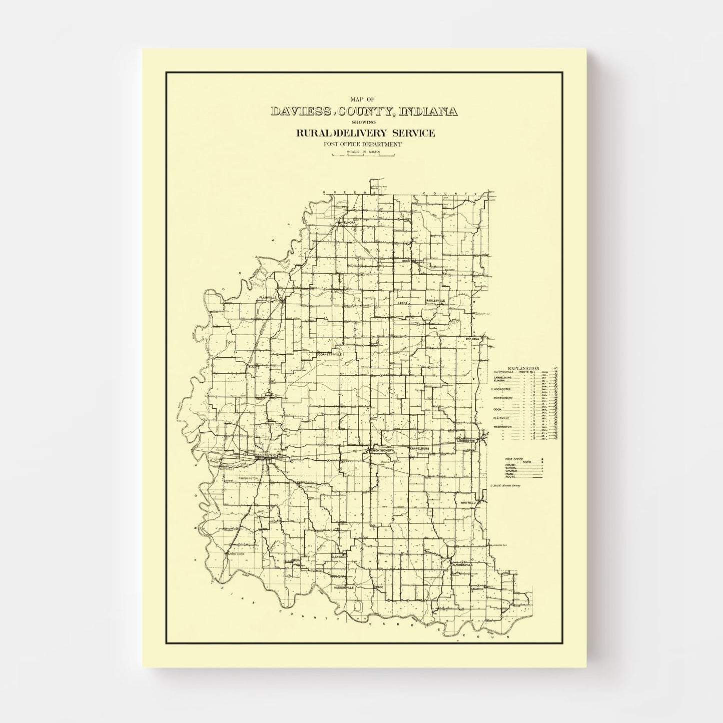 Vintage Map of Daviess County, Indiana, 1910