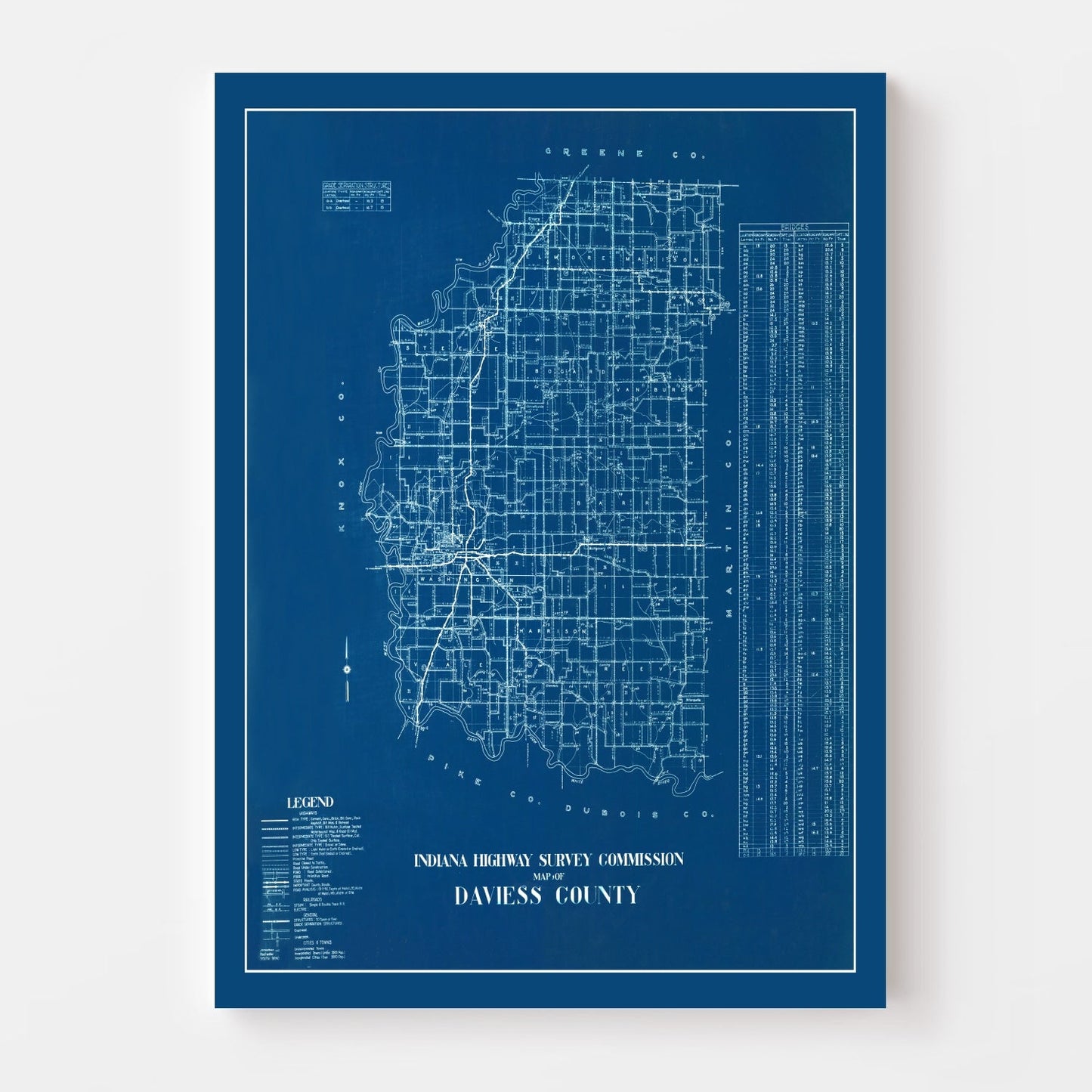 Vintage Map of Daviess County, Indiana, 1936