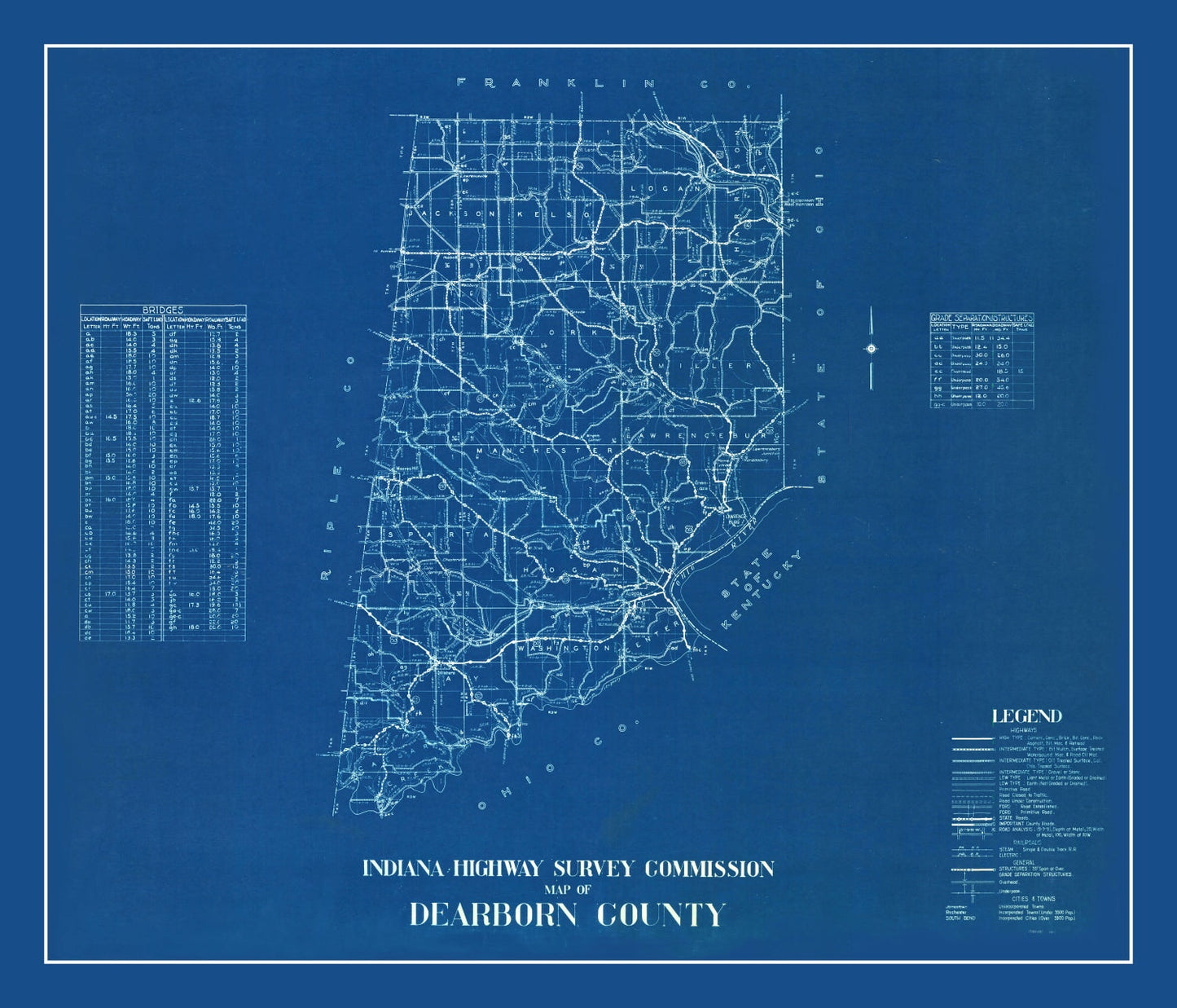 Vintage Map of Dearborn County, Indiana 1936
