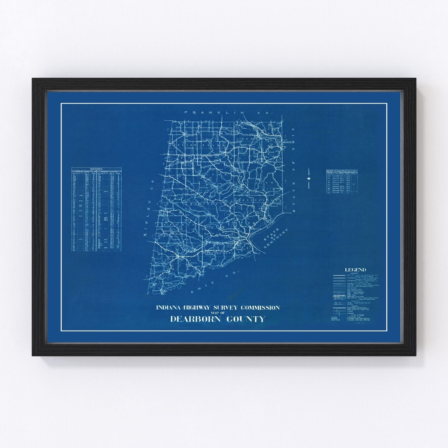 Vintage map of Dearborn County, Indiana, 1936