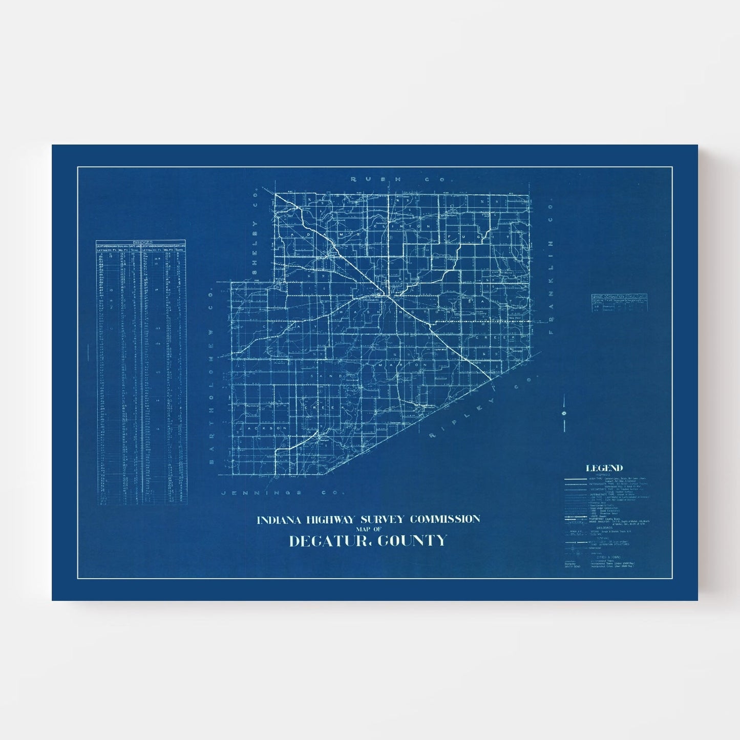 Vintage Map of Decatur County, Indiana 1936