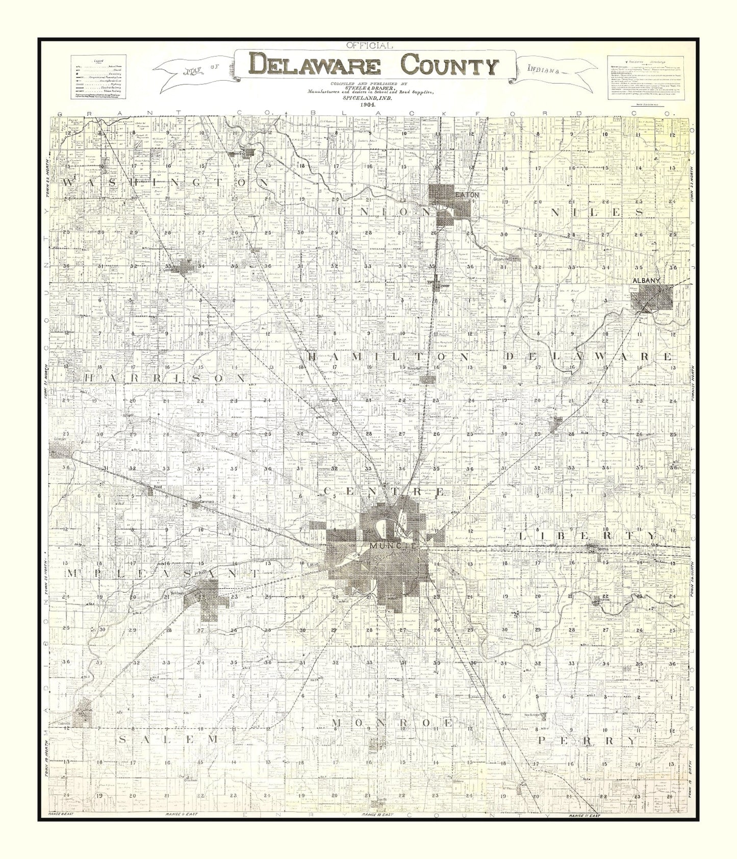 Vintage Map of Delaware County, Indiana, 1904 II