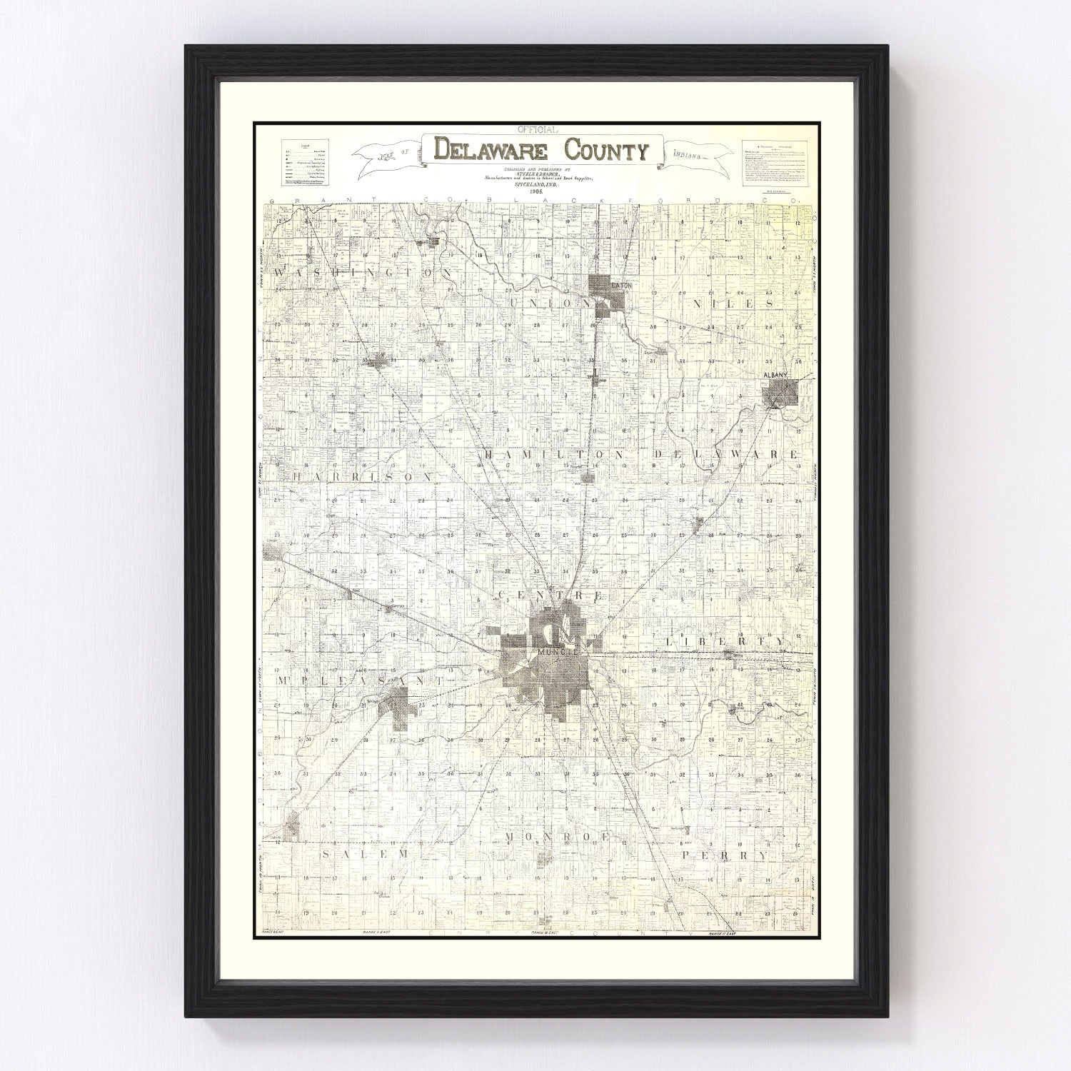 vintage map of Delaware County, Indiana, 1904