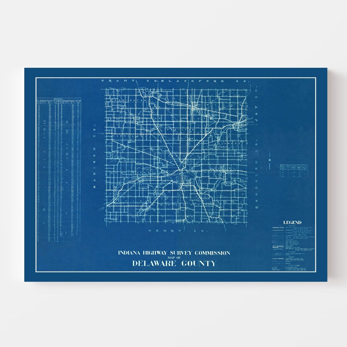Vintage Map of Delaware County, Indiana, 1936