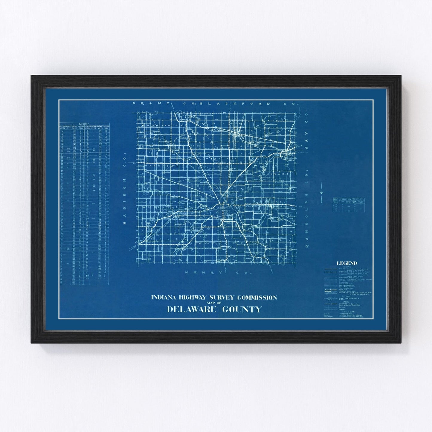 Vintage map of Delaware County, Indiana, 1936