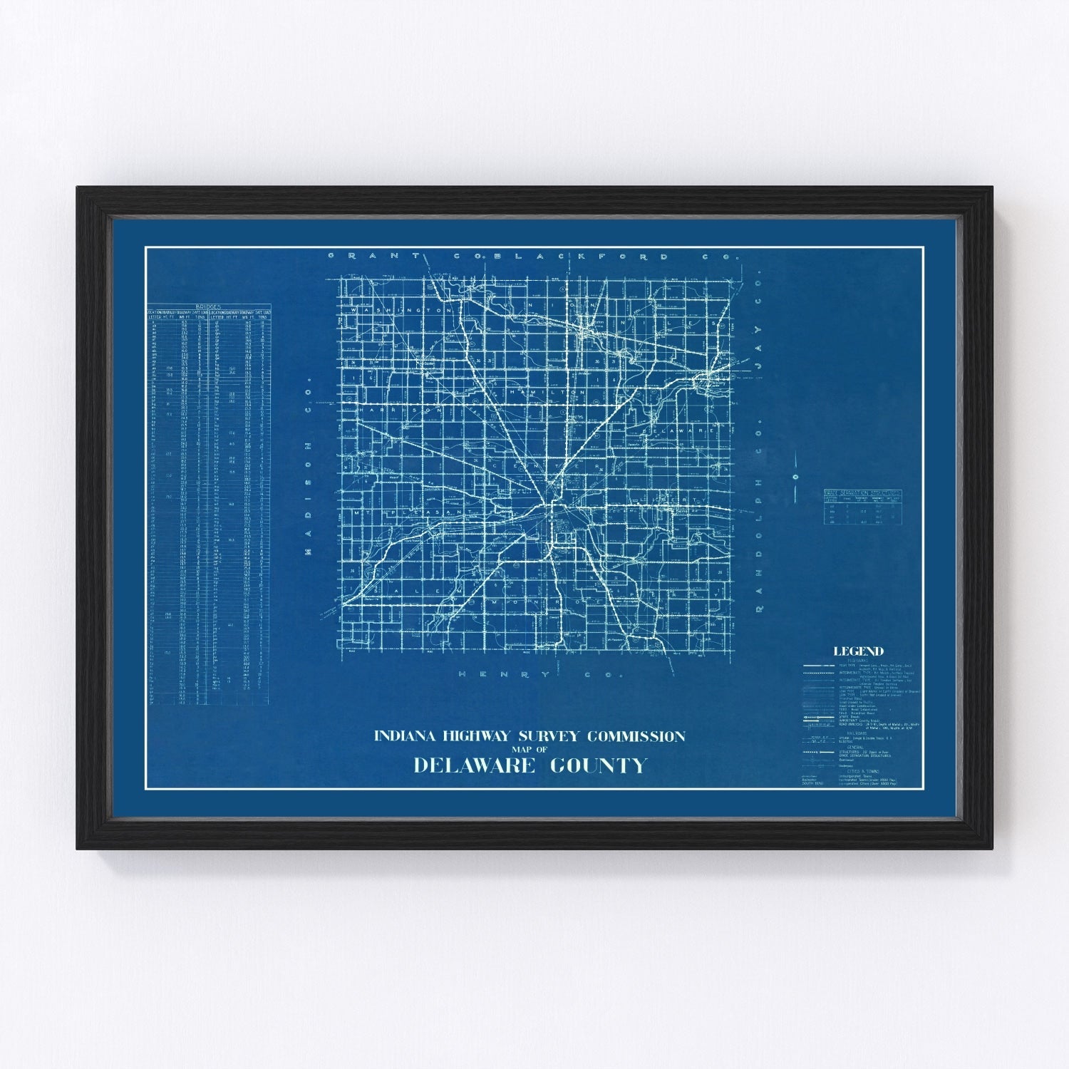 Vintage map of Delaware County, Indiana, 1936