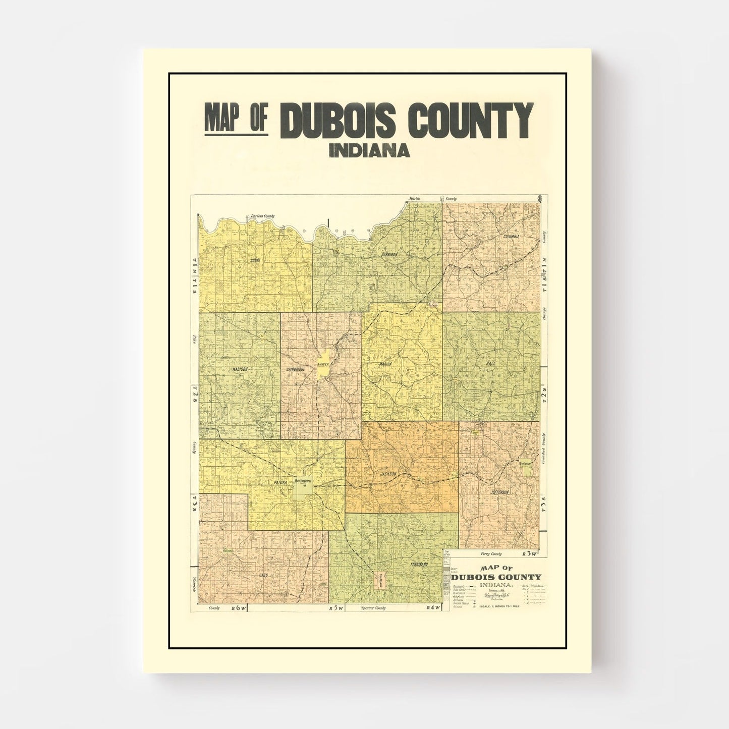 Vintage Map of Dubois County, Indiana, 1914