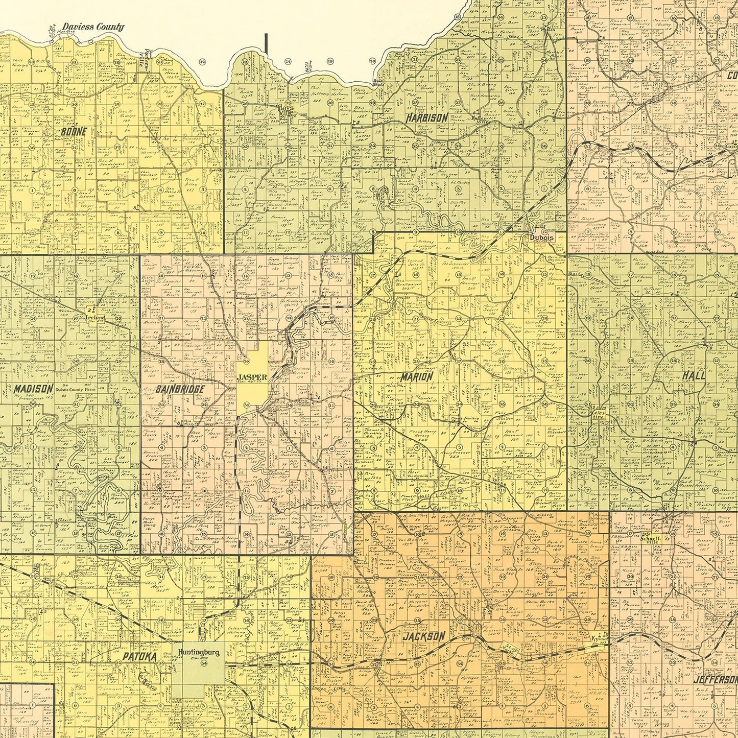Vintage Map of Dubois County, Indiana, 1914