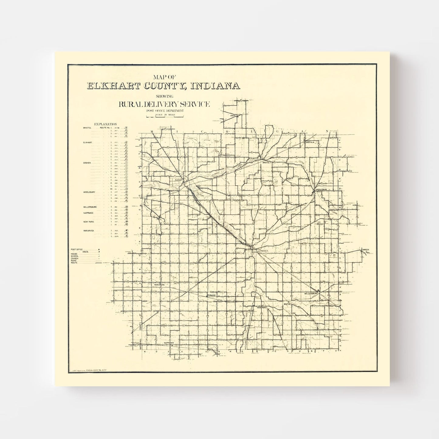 Vintage Map of Elkhart County, Indiana 1909