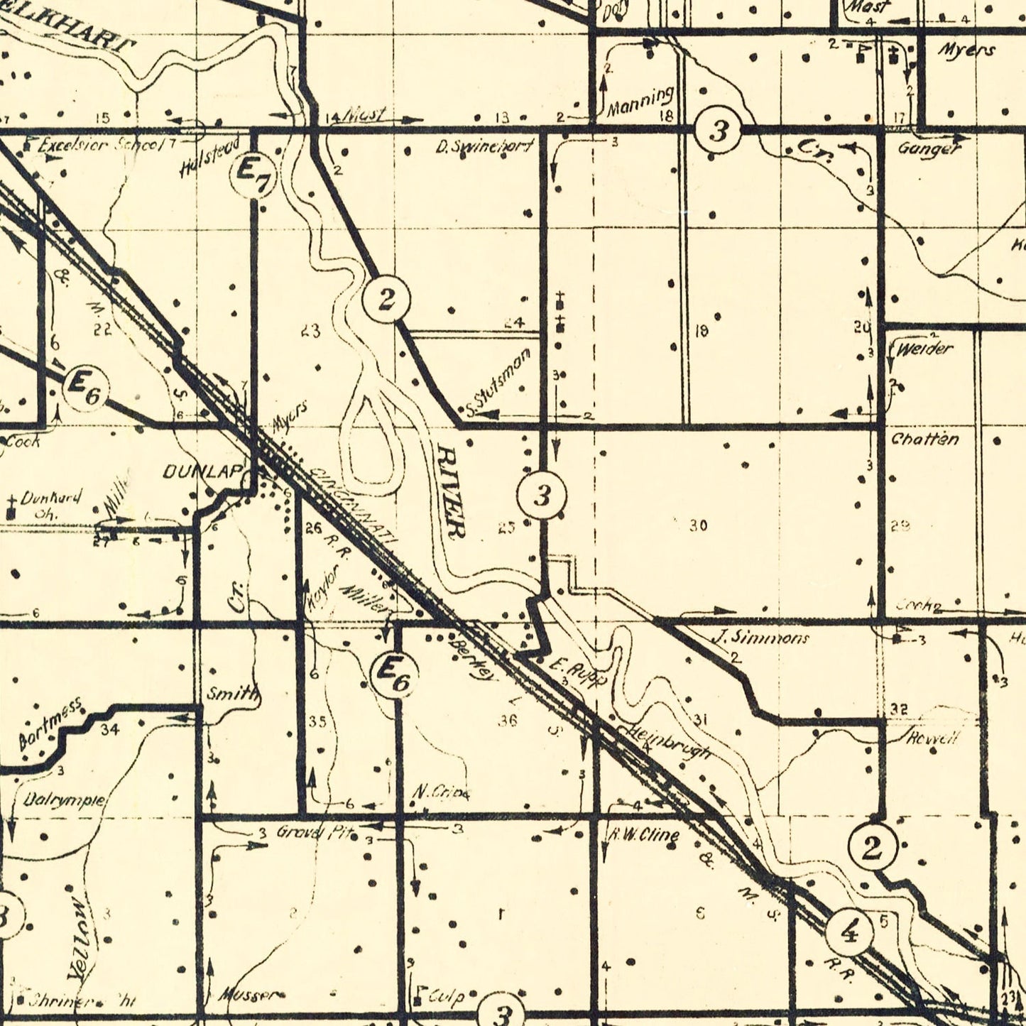 Vintage Map of Elkhart County, Indiana 1909