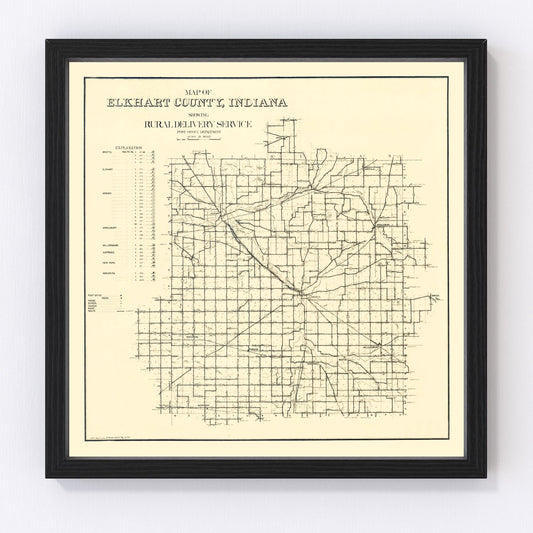 Vintage restored map of Elkhart County, Indiana, 1909, Edwardian-era north Indiana