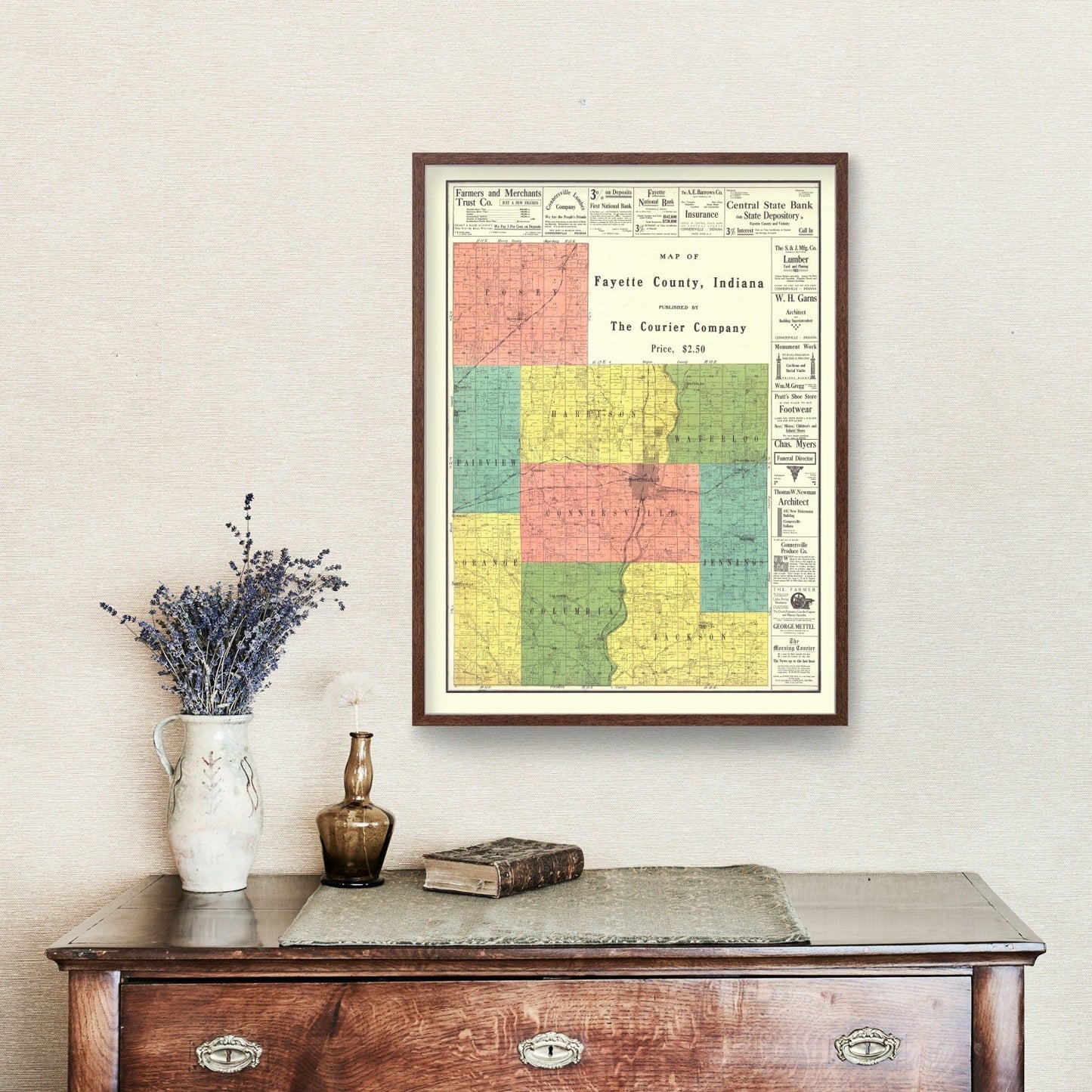 Vintage Map of Fayette County, Indiana, 1917