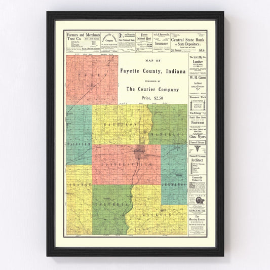 vintage map of Fayette County, Indiana, 1917