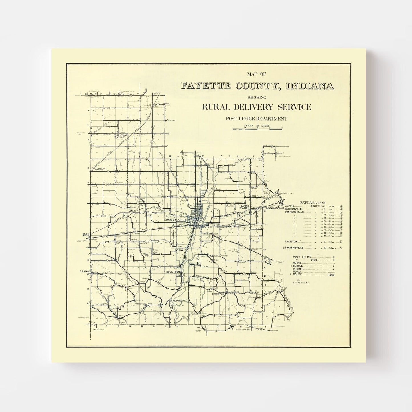 Vintage Map of Fayette County, Indiana, 1912