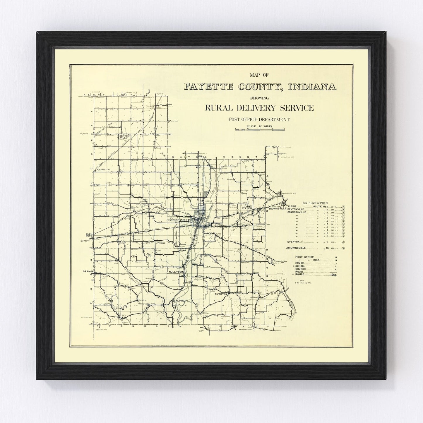 vintage map of Fayette County, Indiana, 1912
