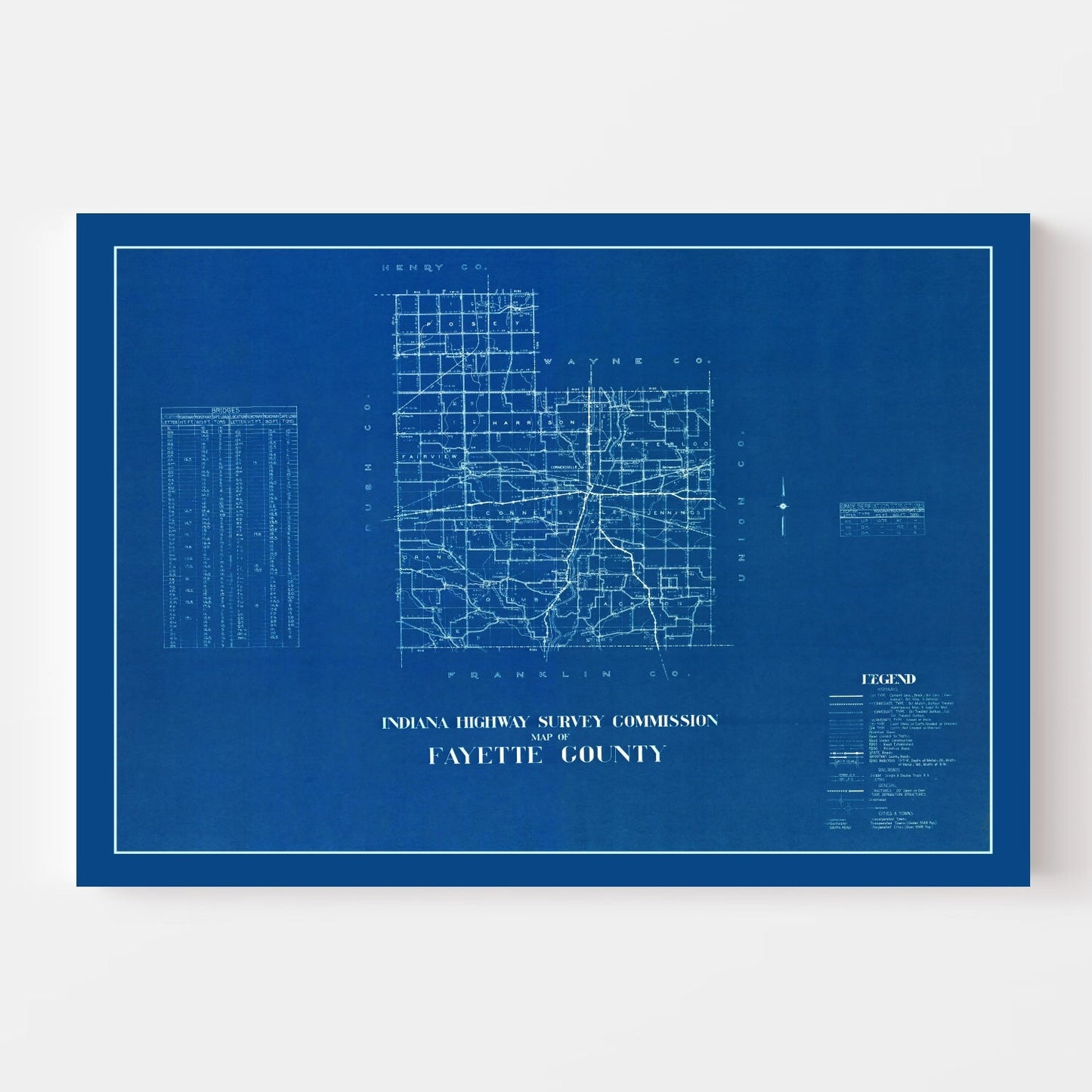 Vintage Map of Fayette County, Indiana, 1936