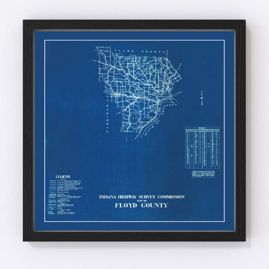 Vintage restored map of Floyd County, Indiana, 1936, Depression-era Ohio River Valley