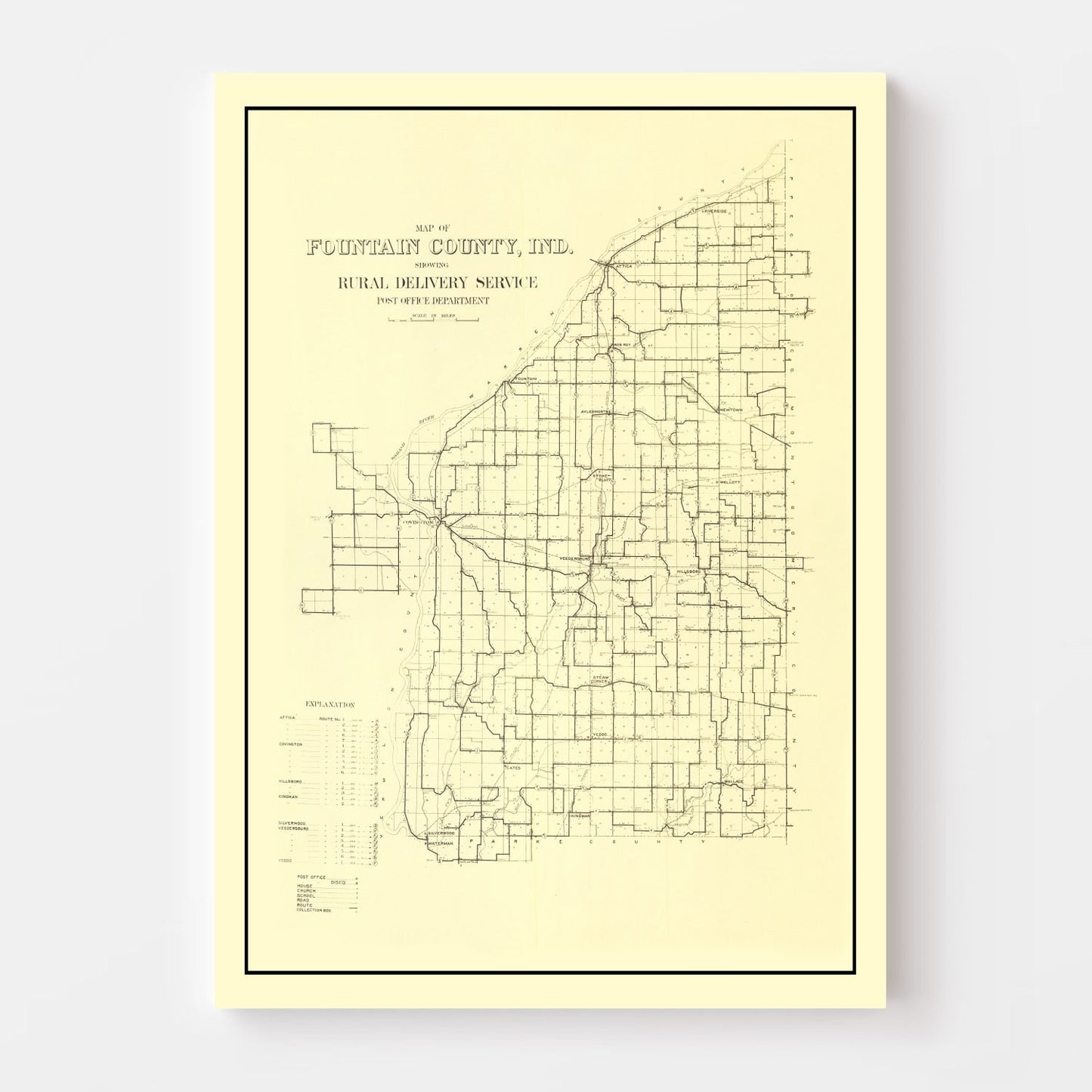 Vintage Map of Fountain County, Indiana, 1911