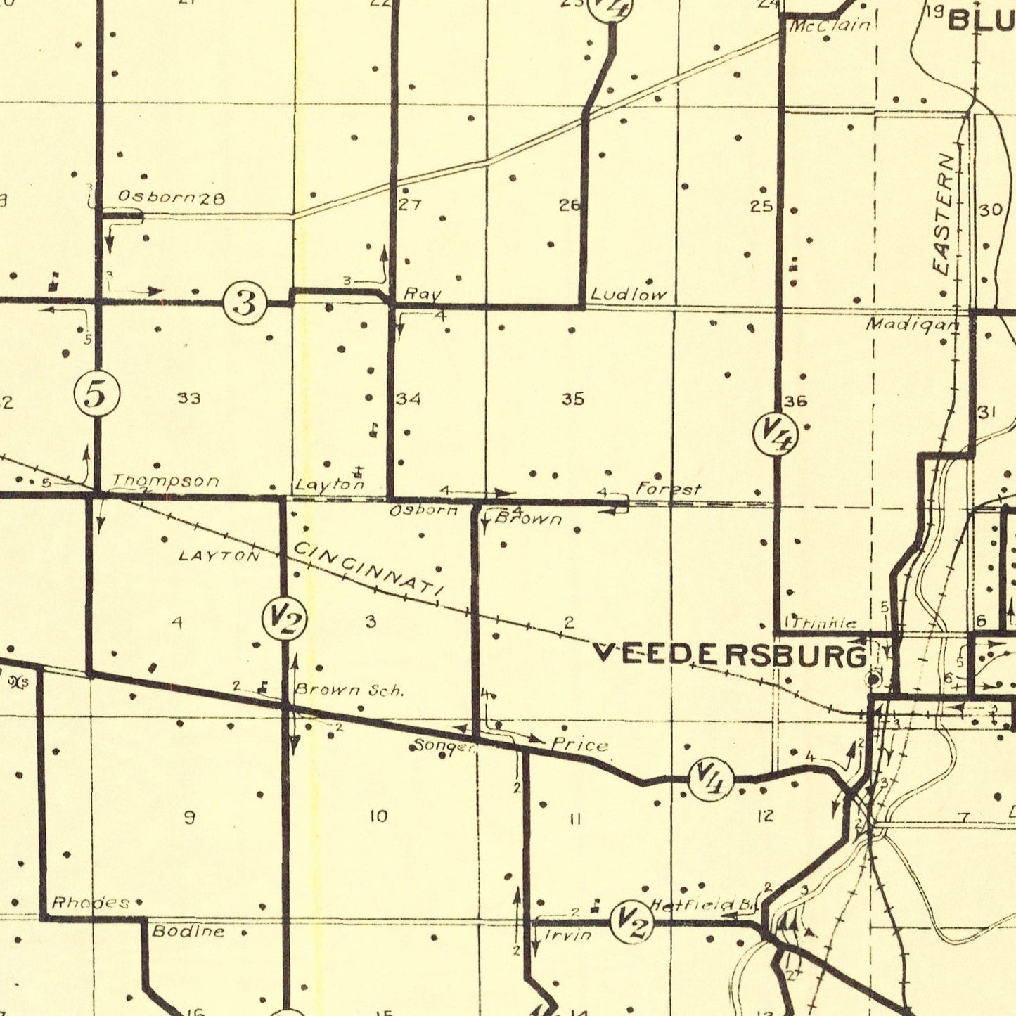 Vintage Map of Fountain County, Indiana, 1911