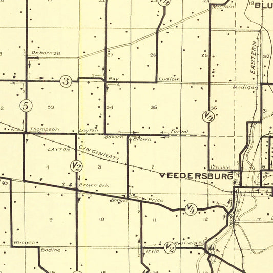 Vintage Map of Fountain County, Indiana, 1911