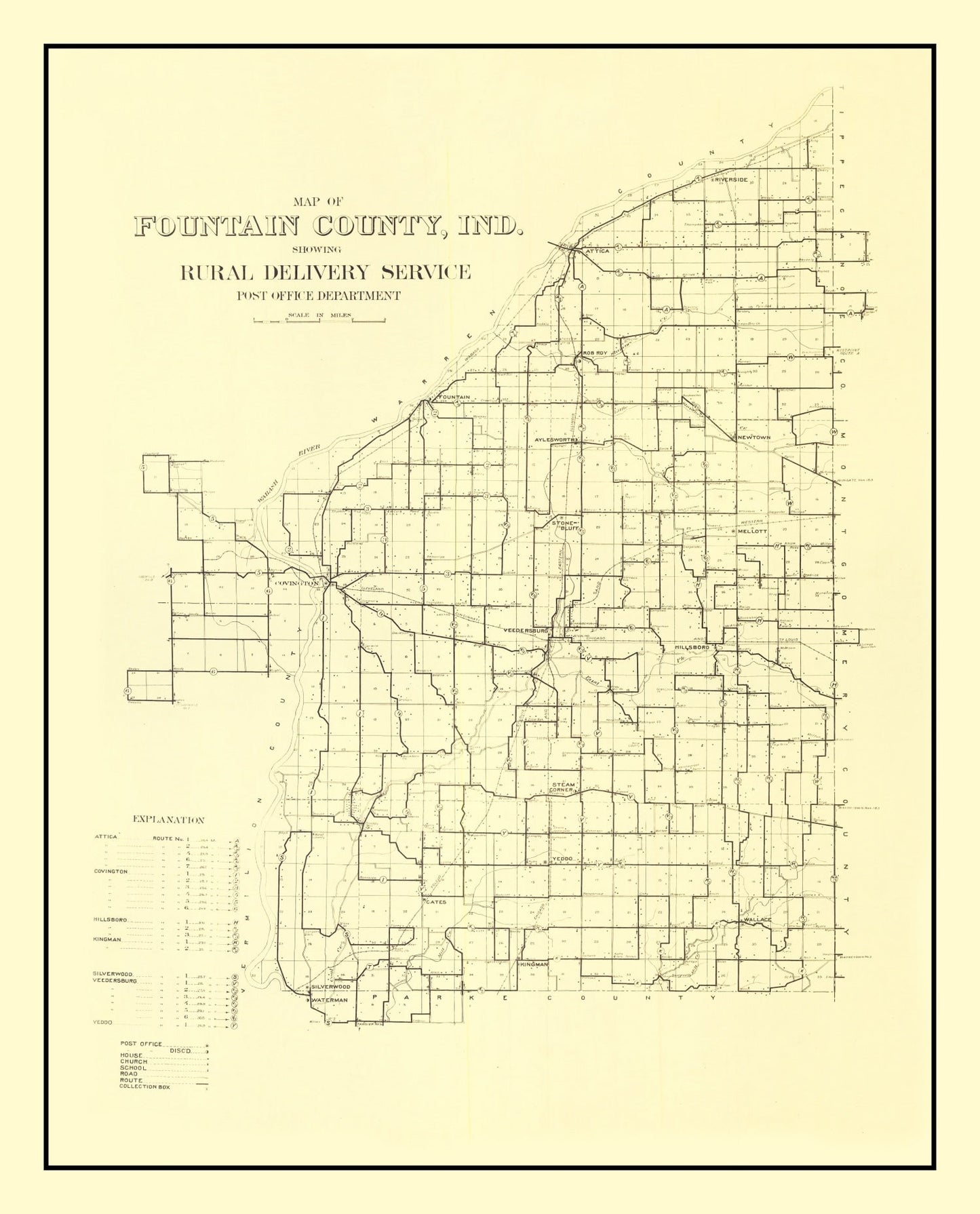 Vintage Map of Fountain County, Indiana, 1911