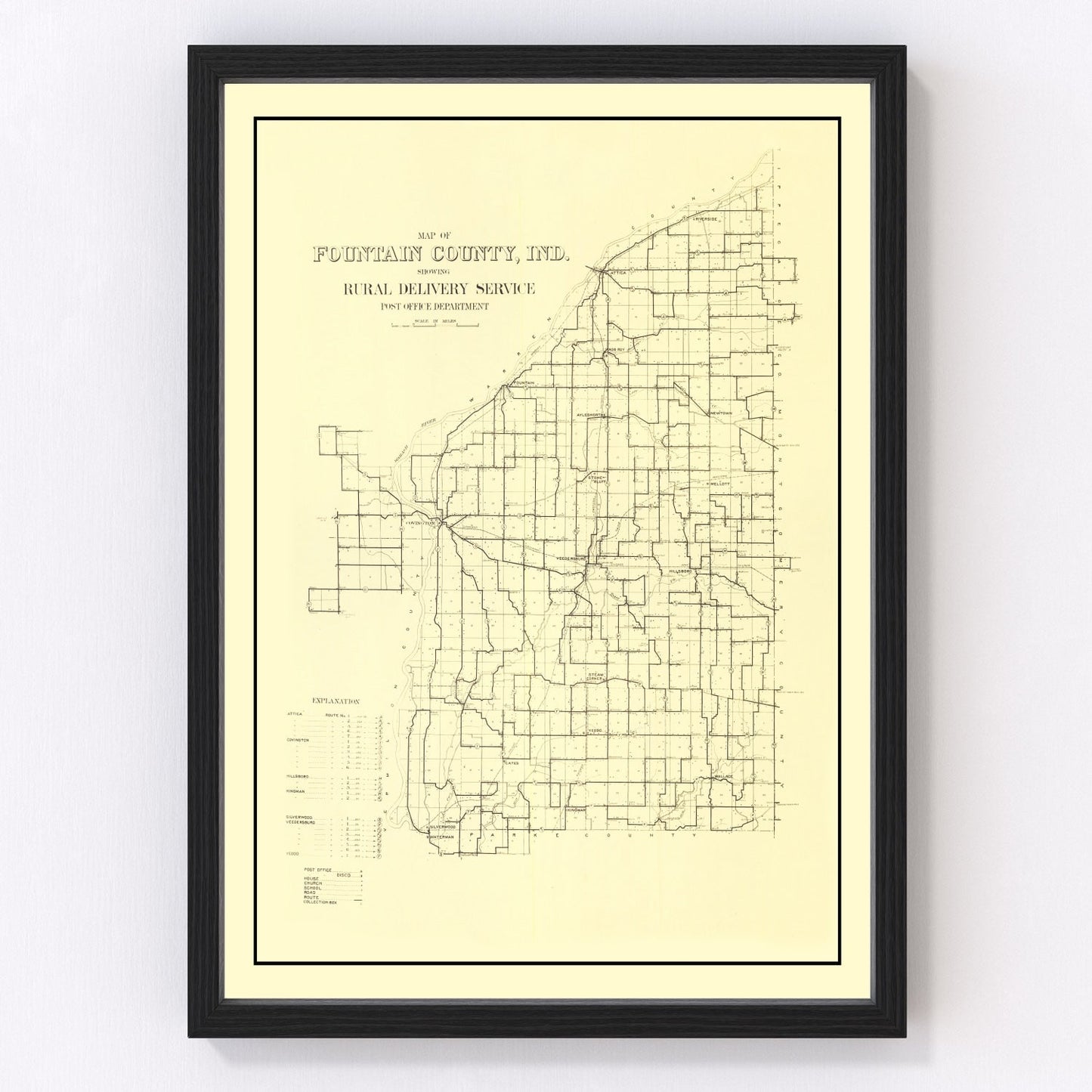 vintage map of Fountain County, Indiana, 1911