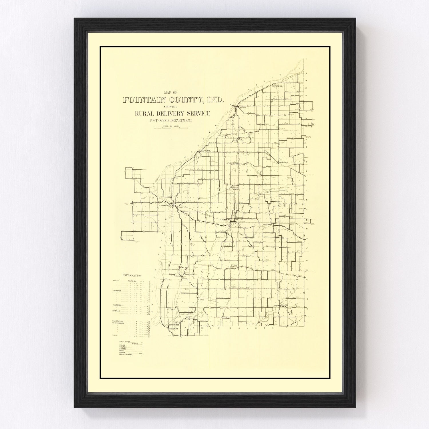 vintage map of Fountain County, Indiana, 1911