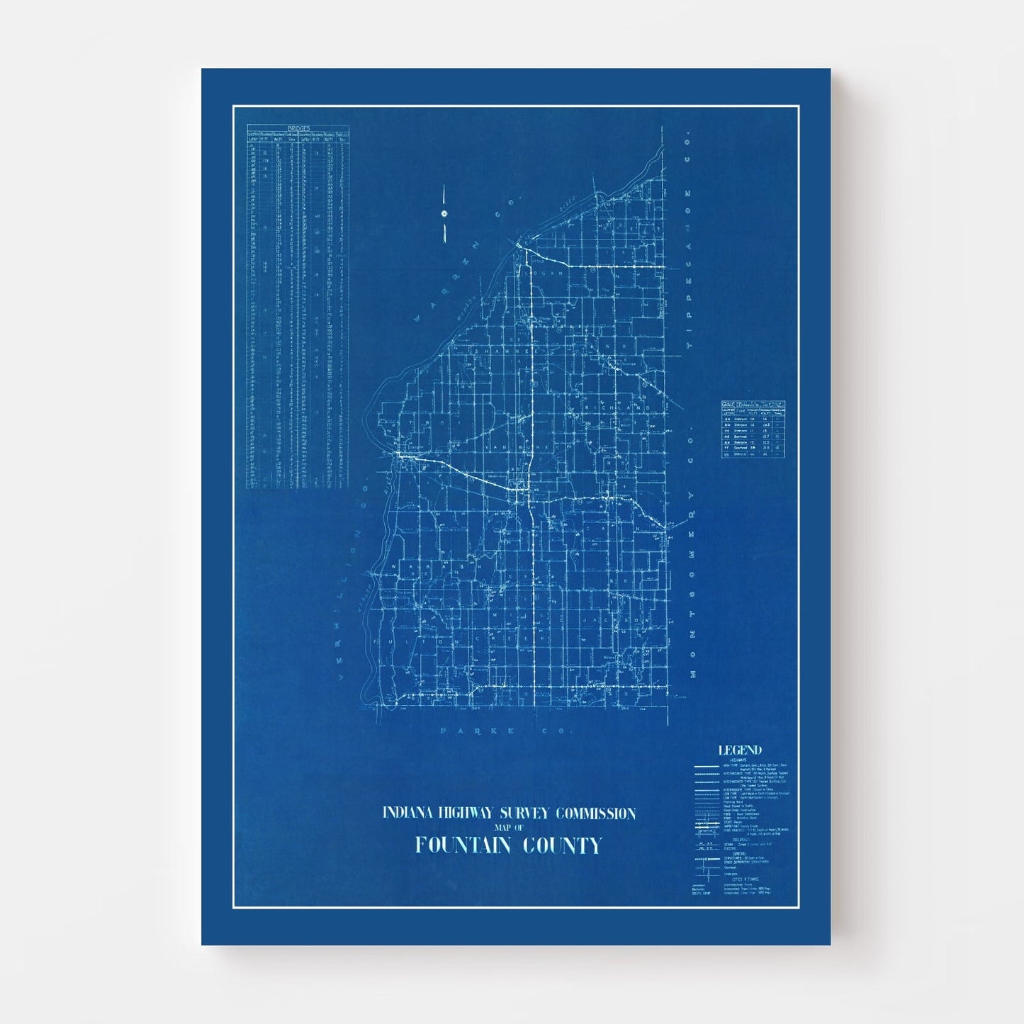 Vintage Map of Fountain County, Indiana, 1936