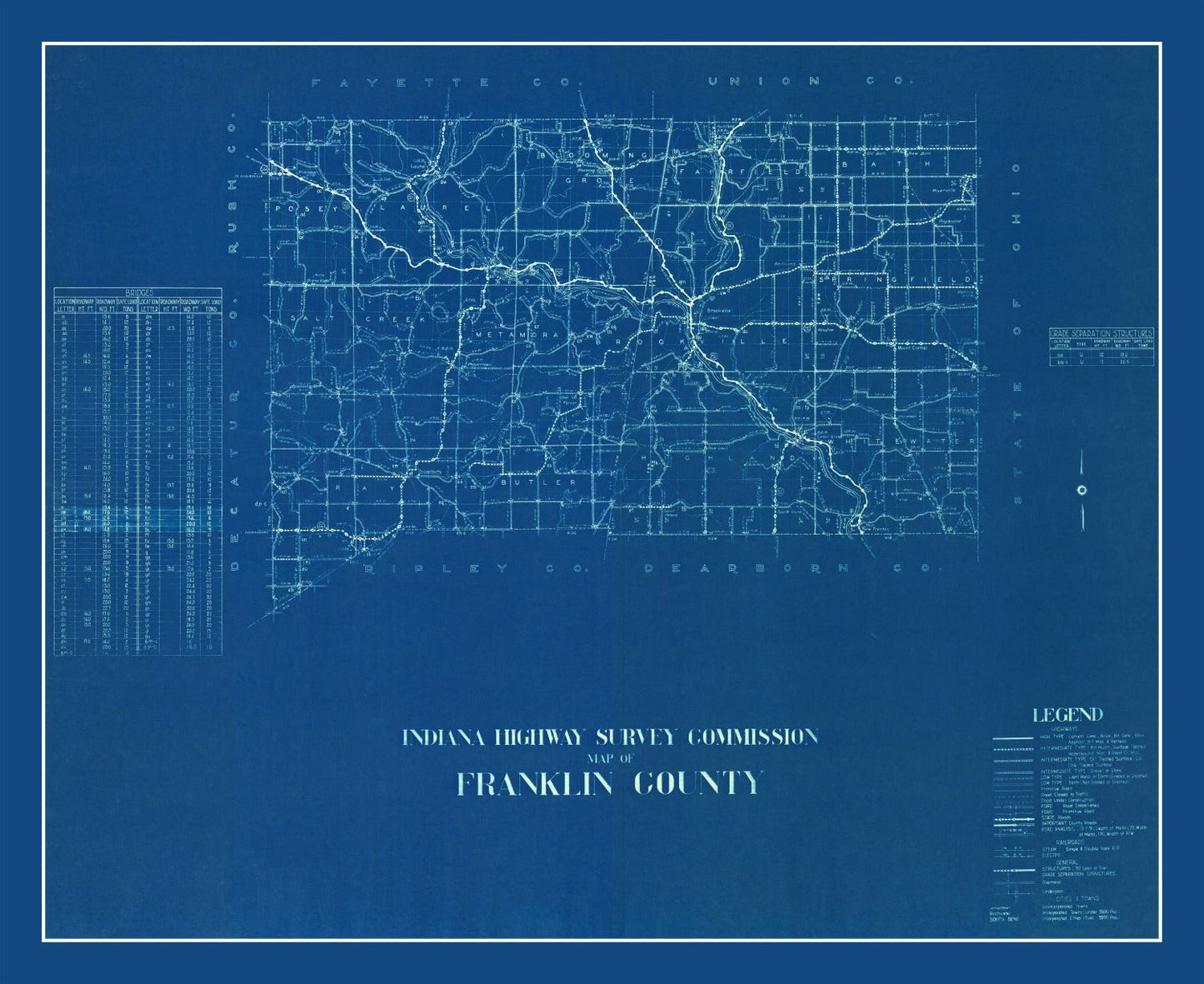 Vintage Map of Franklin County, Indiana, 1936