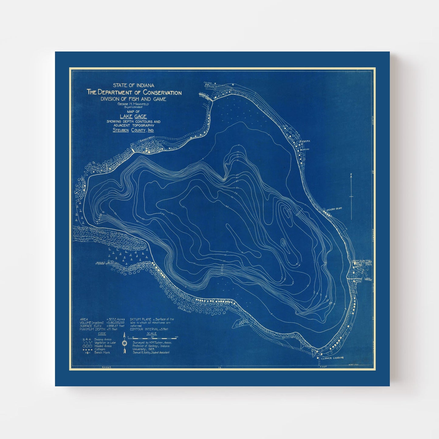 Vintage Gage Lake, Indiana Map, 1923