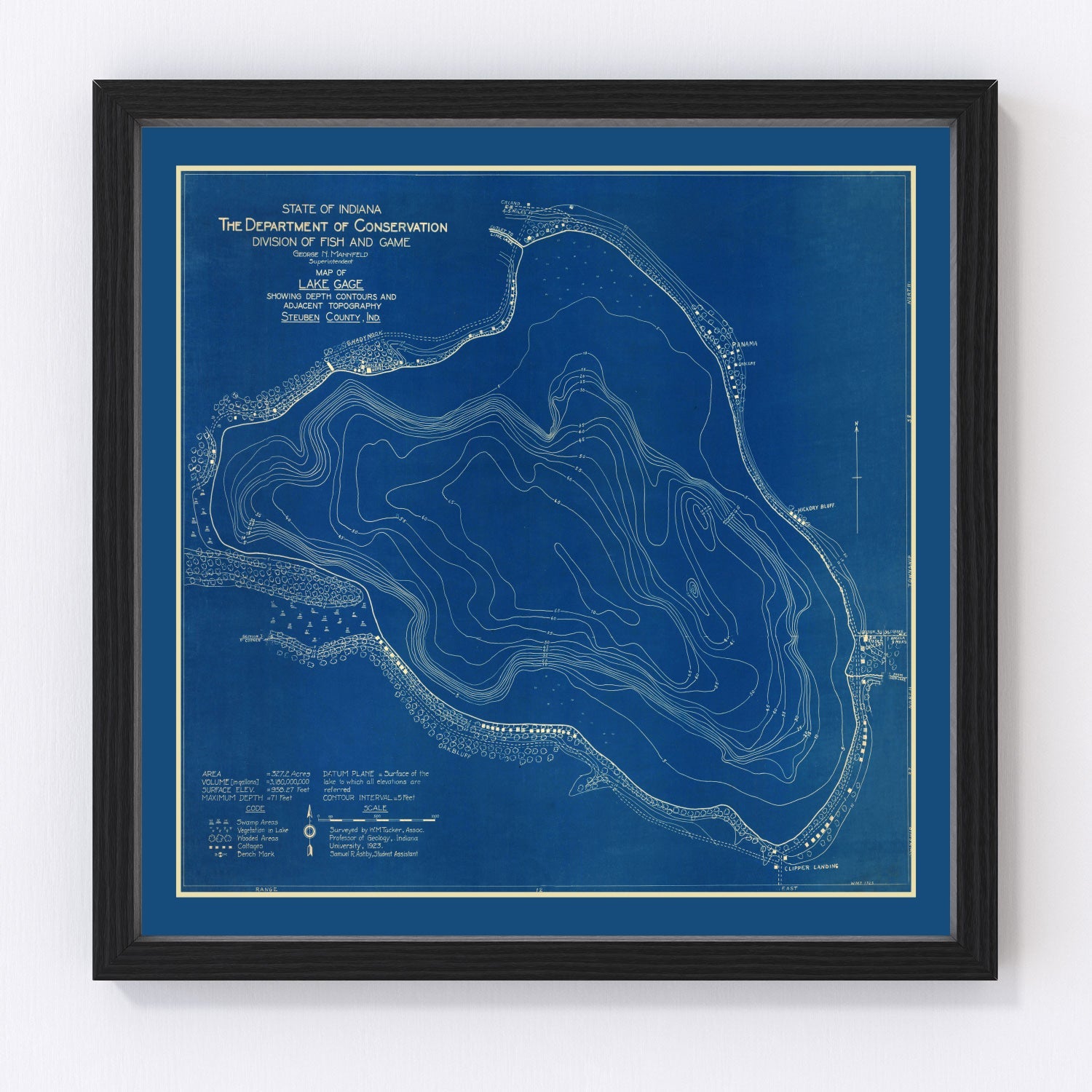Vintage survey map of Gage Lake, Indiana, 1923