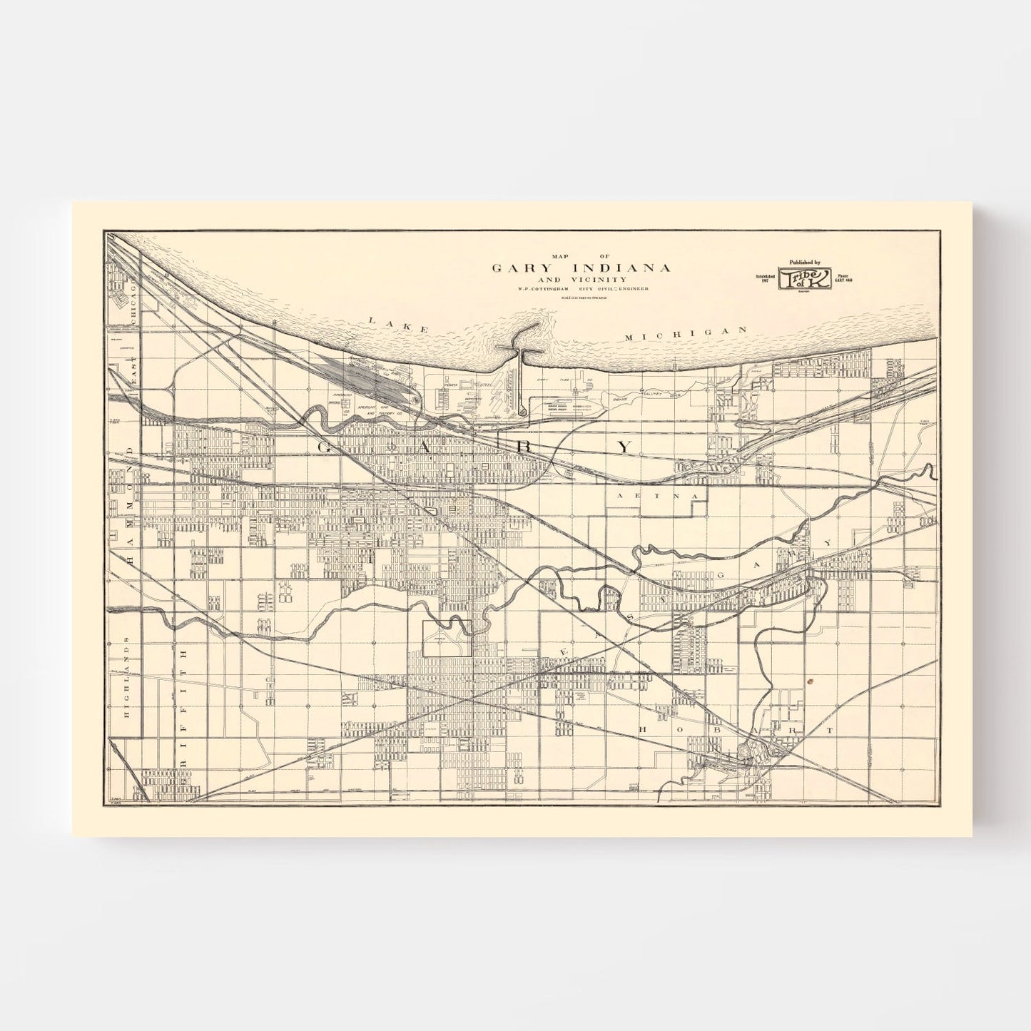 Vintage Map of Gary, Indiana, 1928