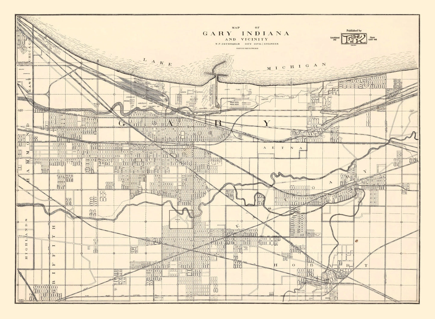Vintage Map of Gary, Indiana, 1928