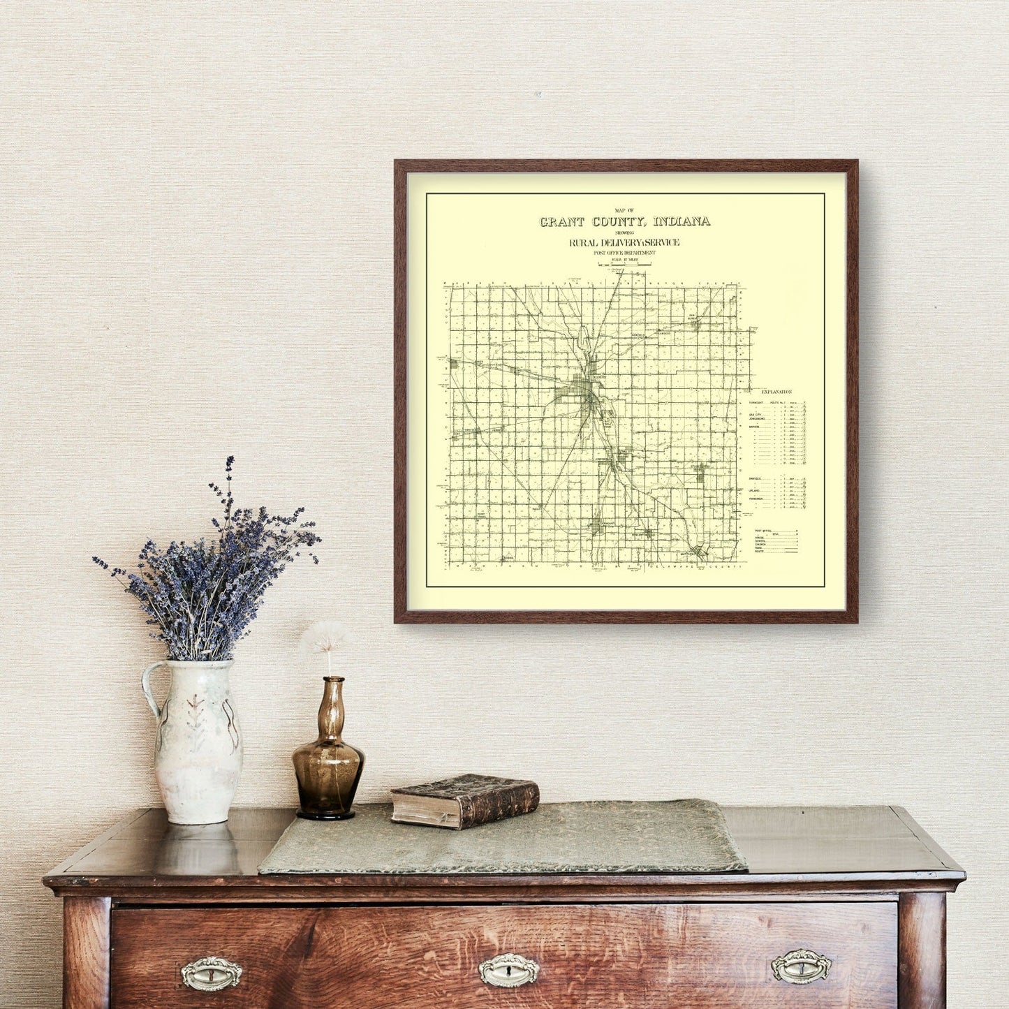 Vintage Map of Grant County, Indiana, 1911