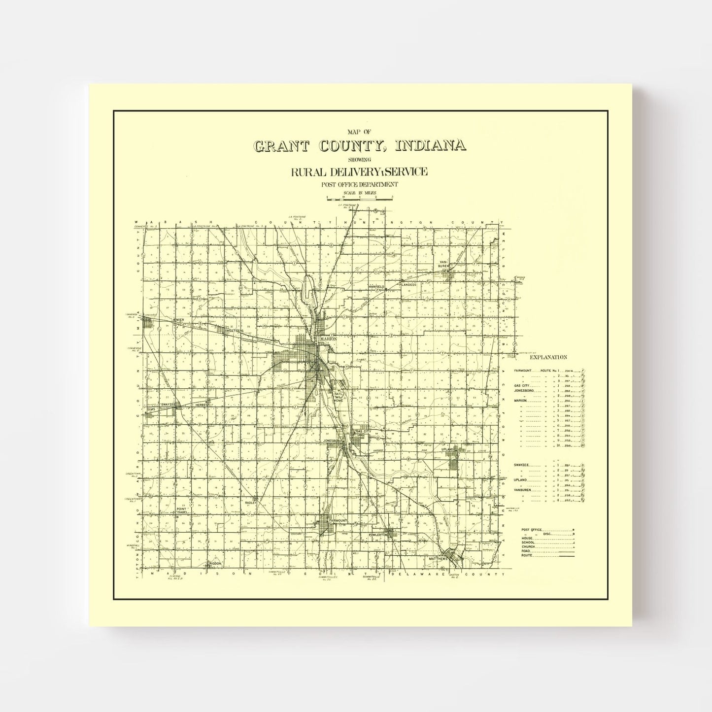 Vintage Map of Grant County, Indiana, 1911