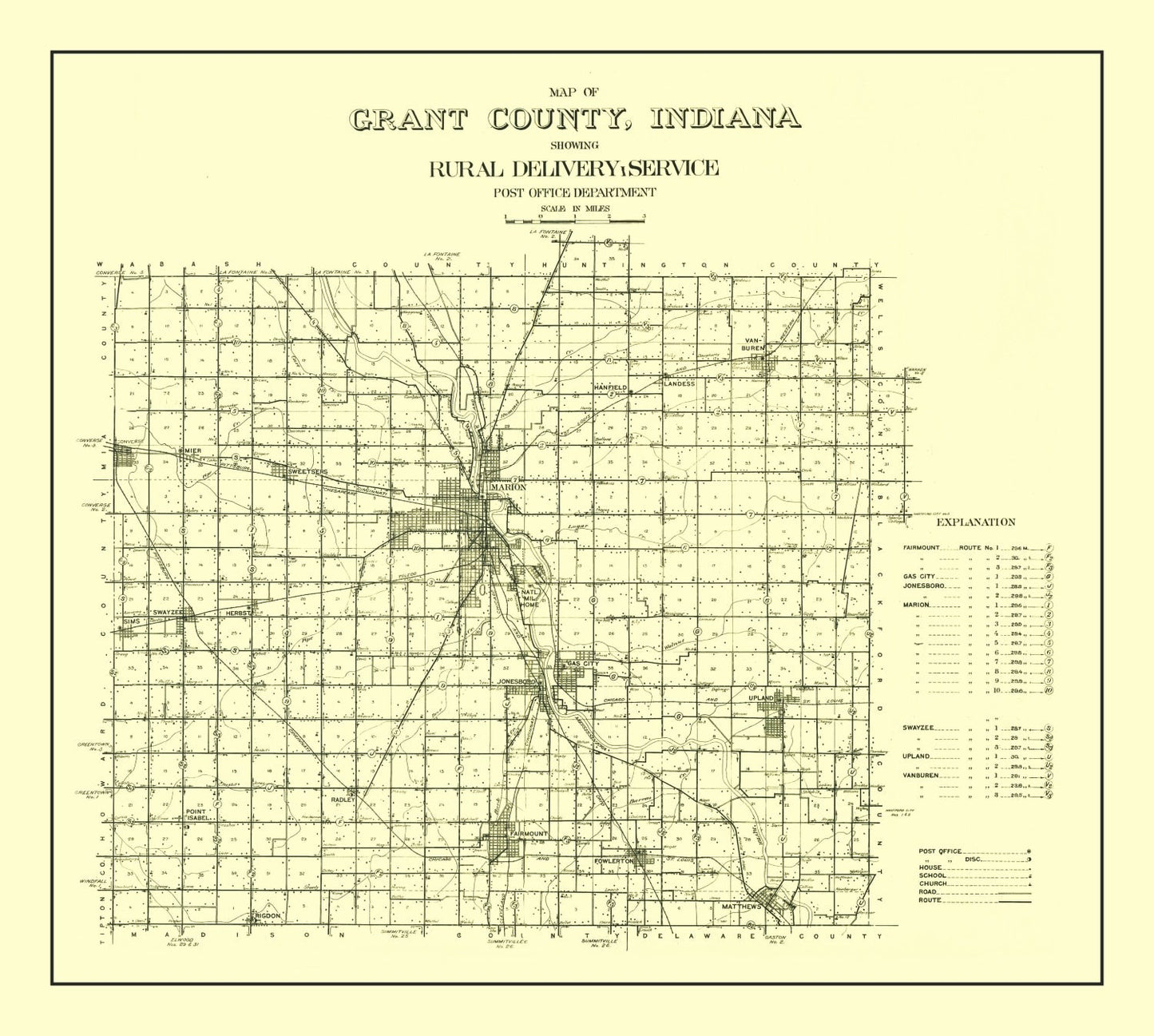 Vintage Map of Grant County, Indiana, 1911