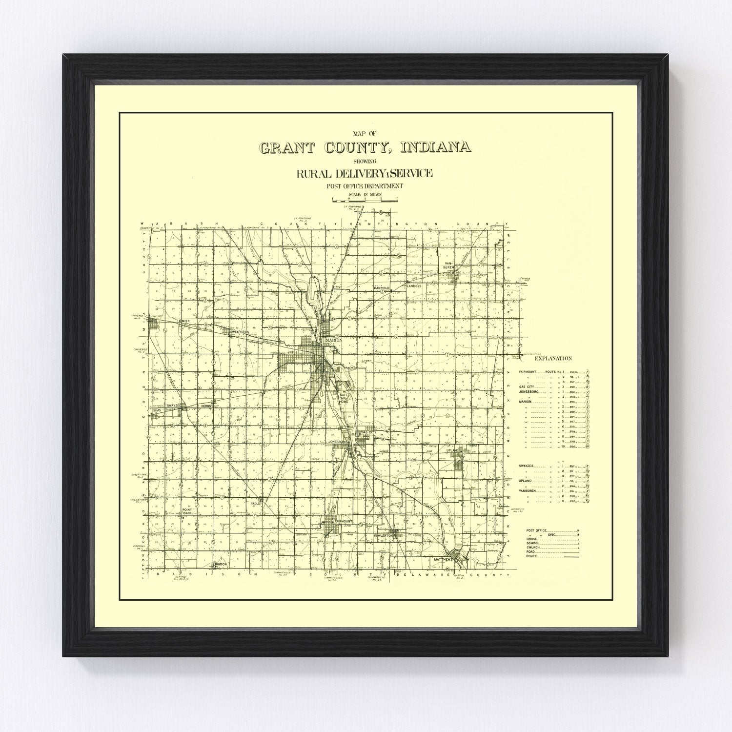 Vintage map of Grant County, Indiana, 1911
