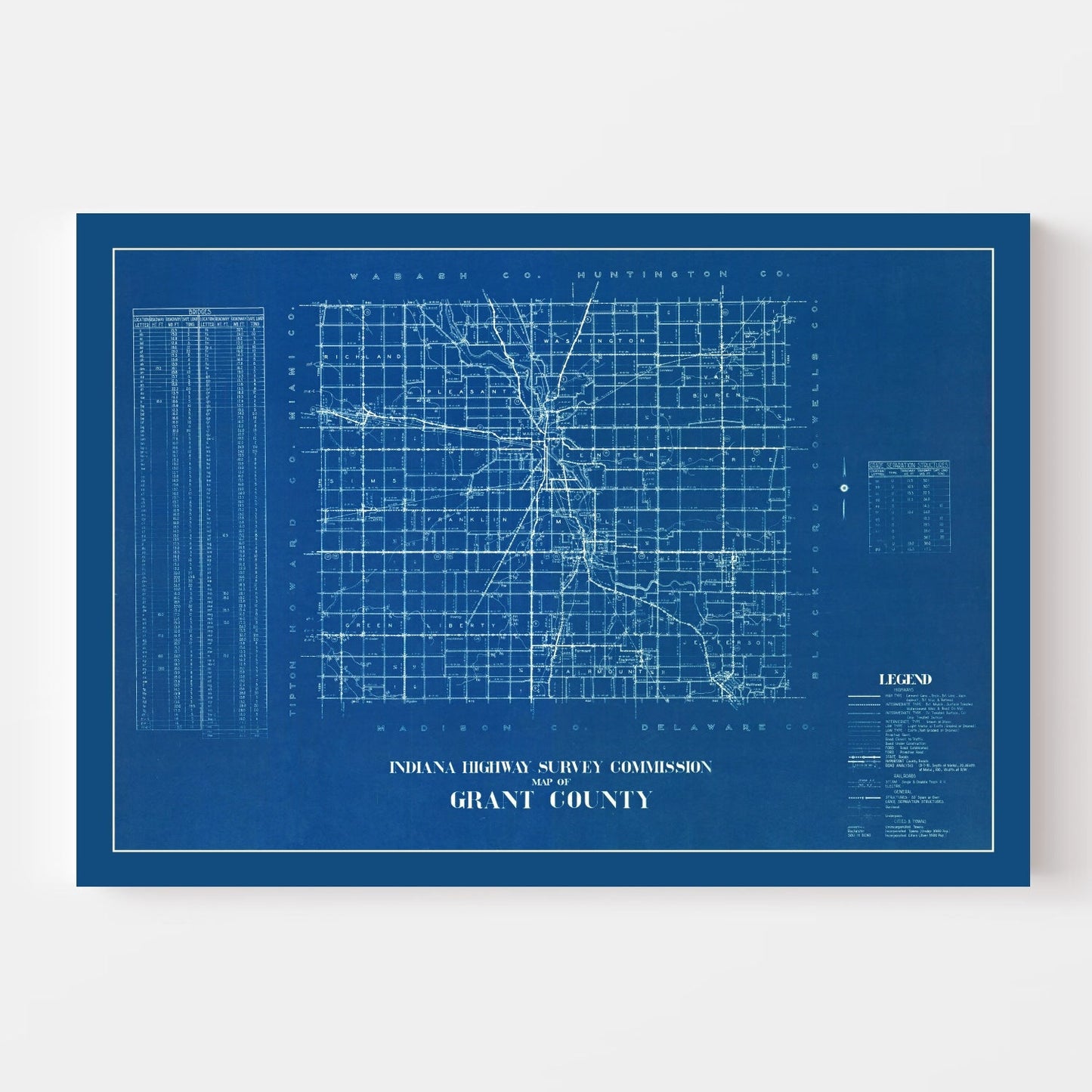 Vintage Map of Grant County, Indiana, 1936