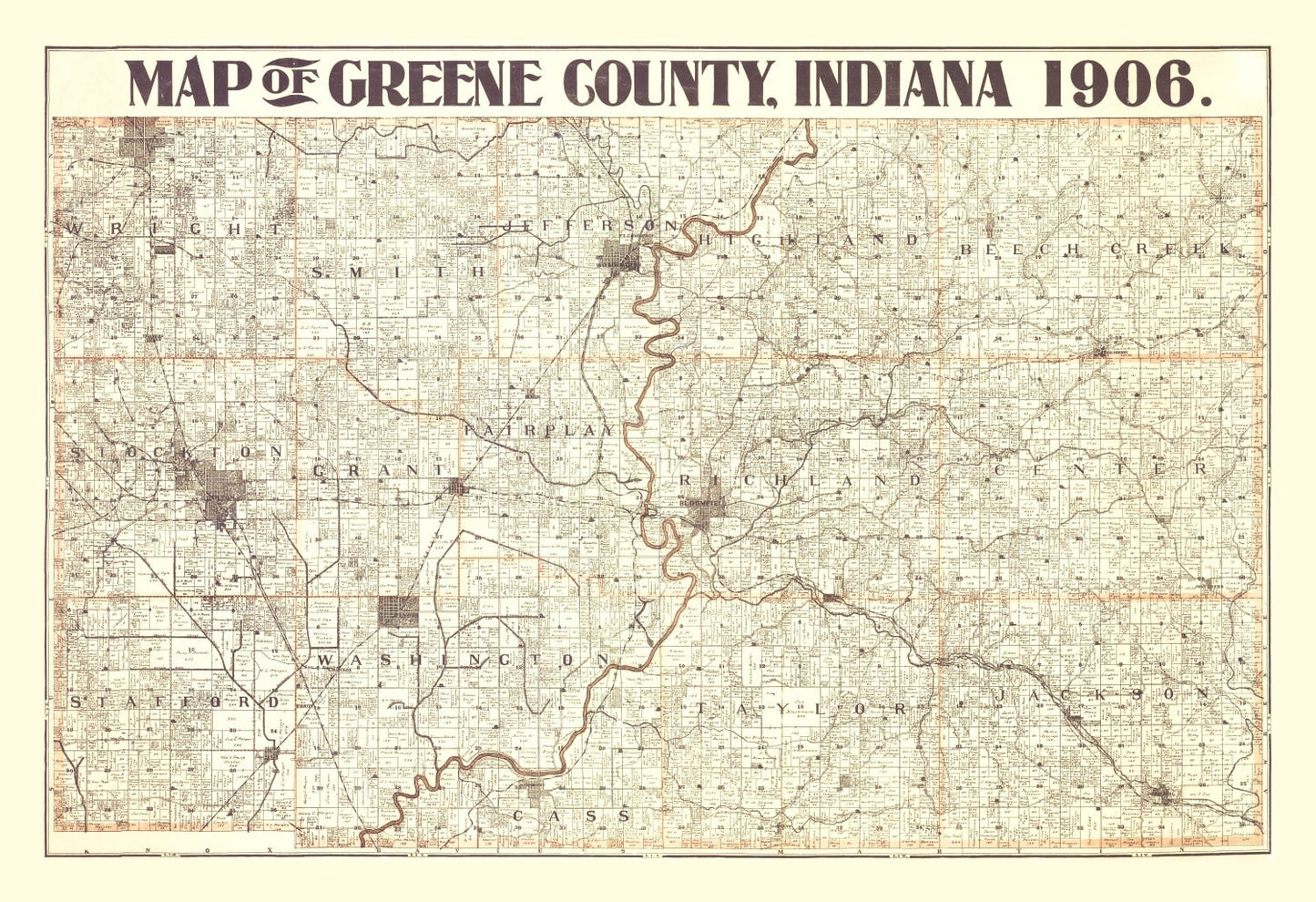 Vintage Map of Greene County, Indiana, 1906
