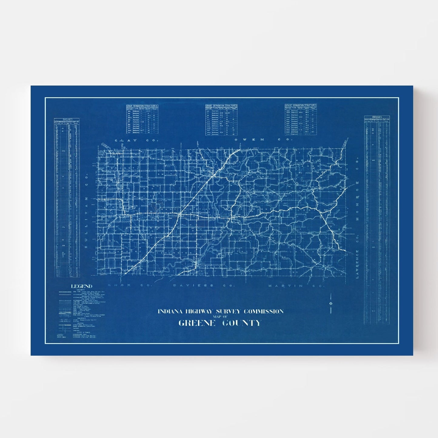 Vintage Map of Greene County, Indiana, 1936