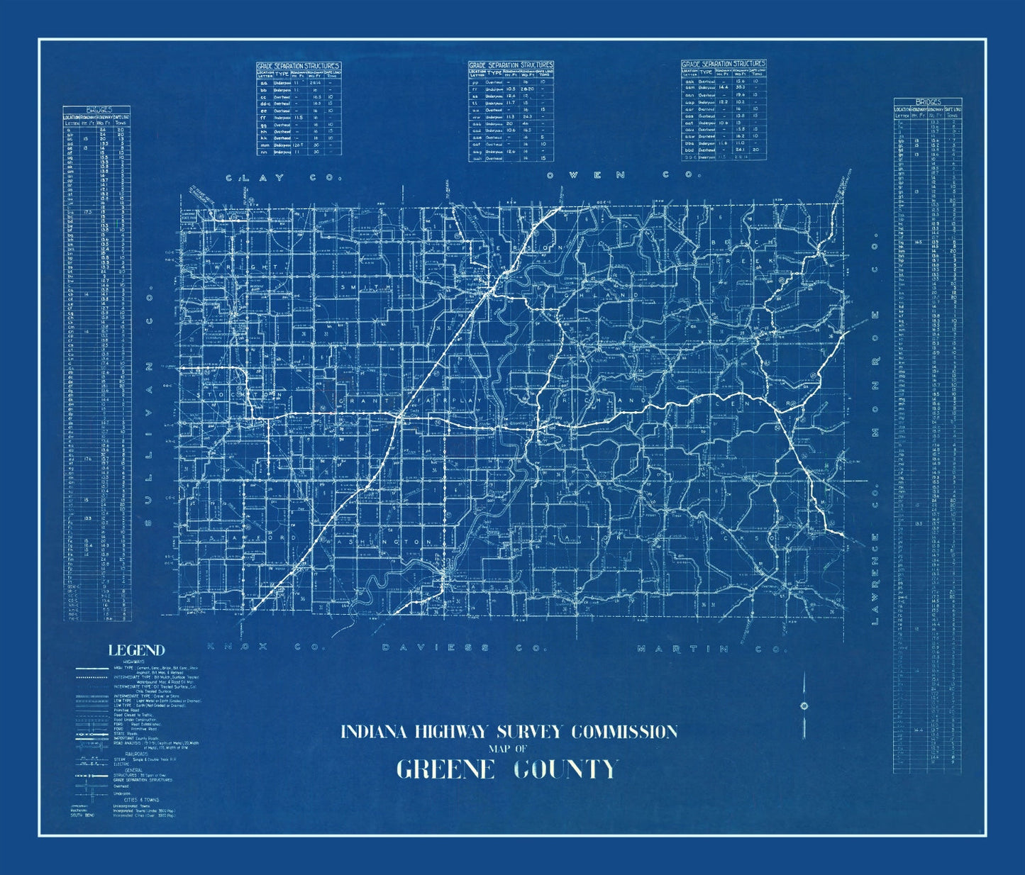 Vintage Map of Greene County, Indiana, 1936
