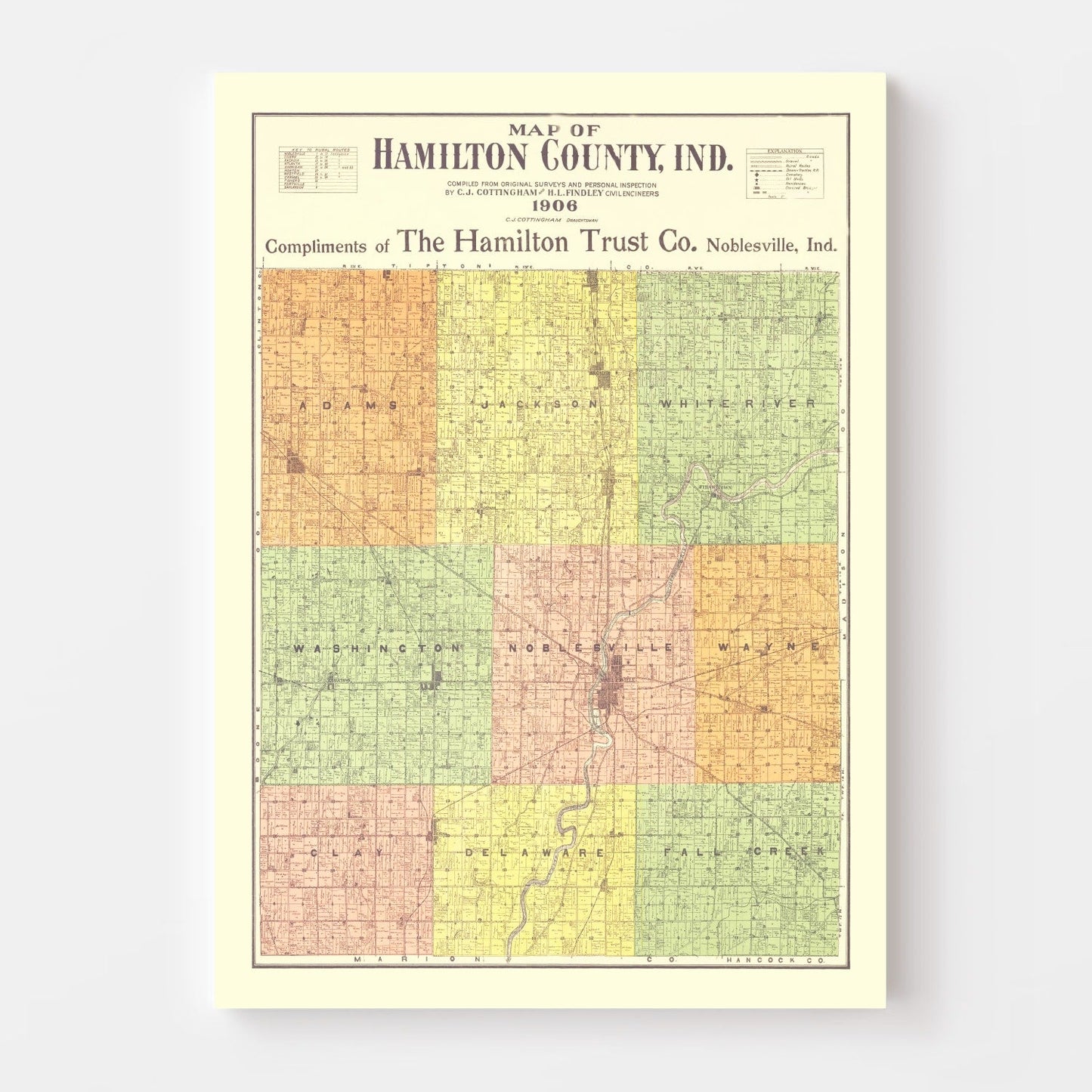 Vintage Map of Hamilton County, Indiana, 1906