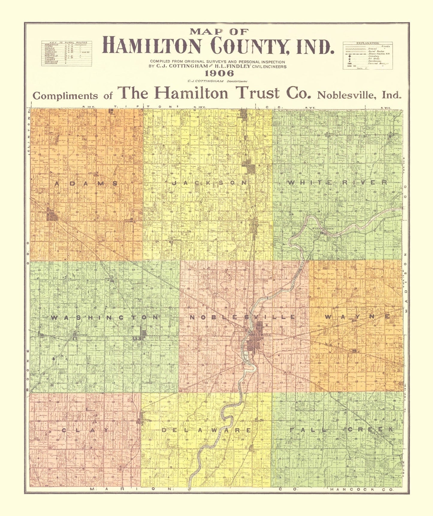 Vintage Map of Hamilton County, Indiana, 1906