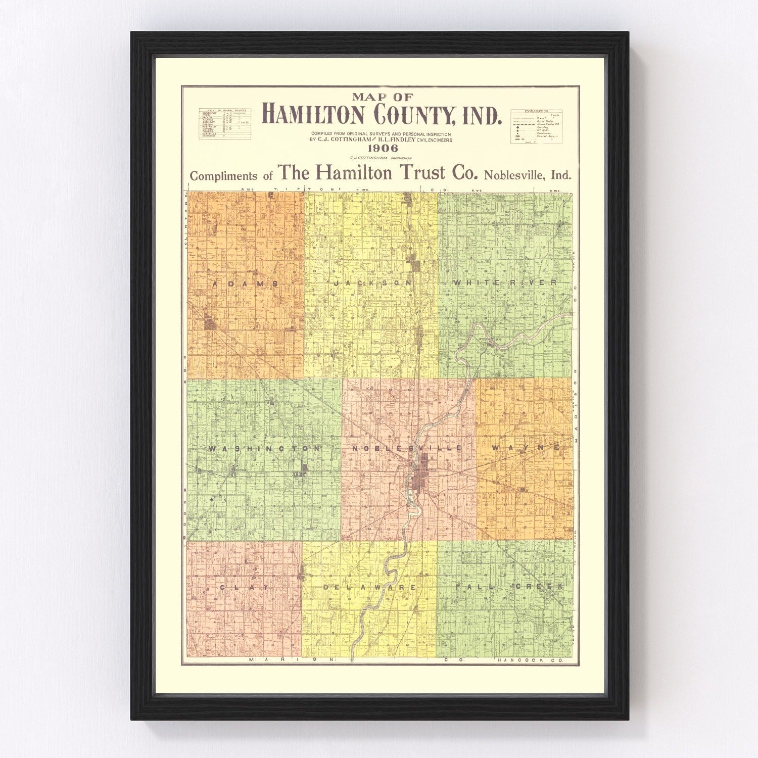 Vintage map of Hamilton County, Indiana, 1906