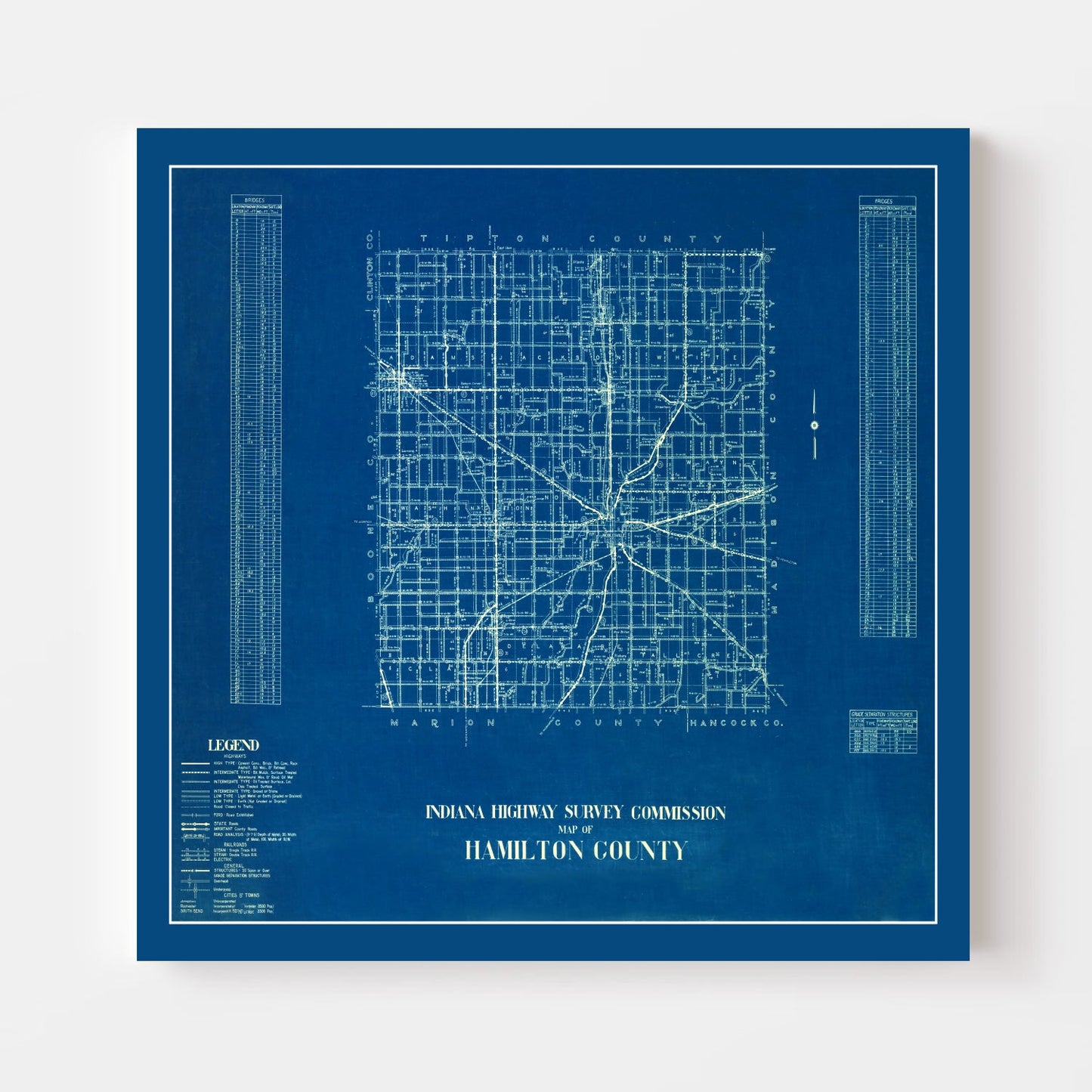 Vintage Map of Hamilton County, Indiana, 1936