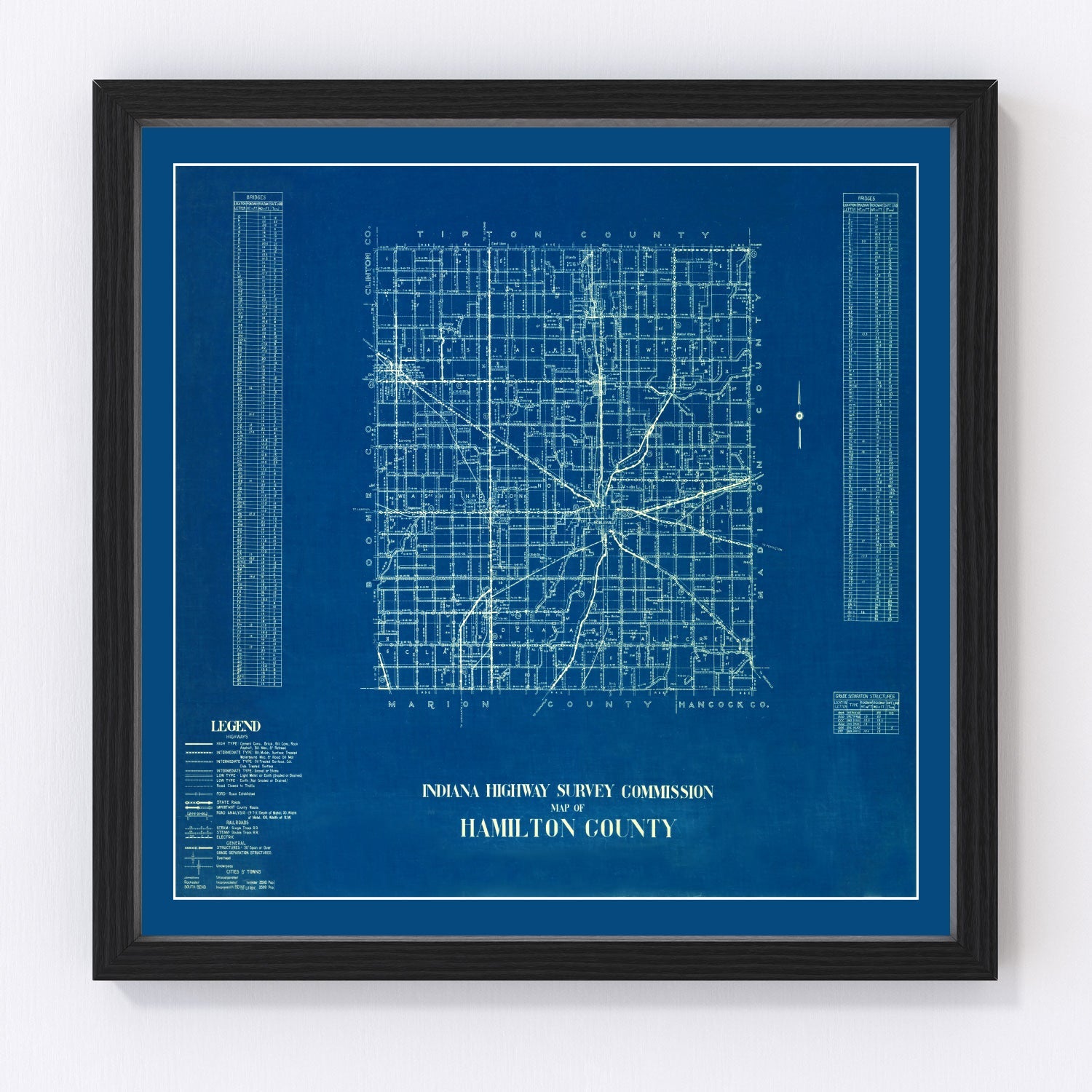Vintage map of Hamilton County, Indiana, 1936