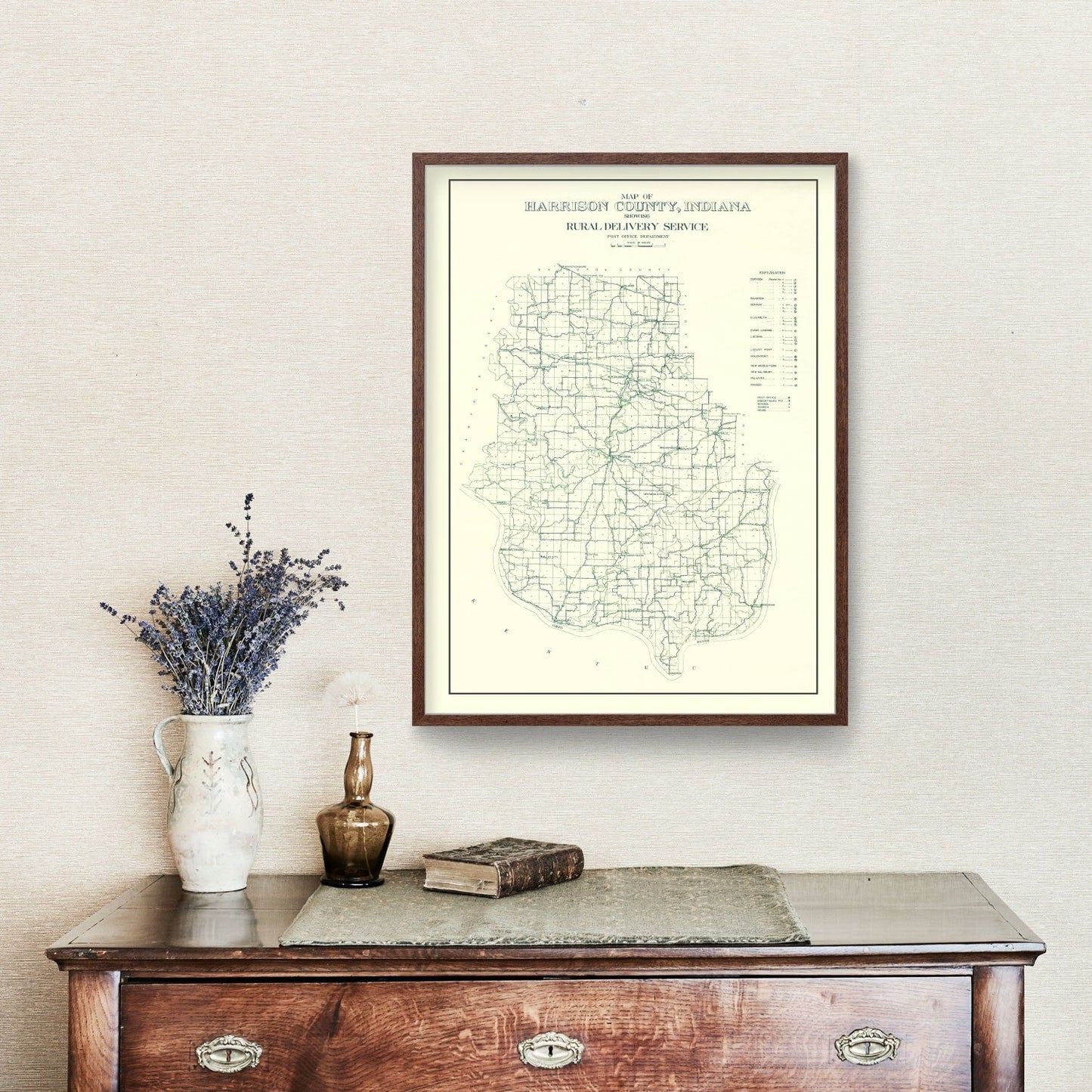 Vintage Map of Harrison County, Indiana, 1909