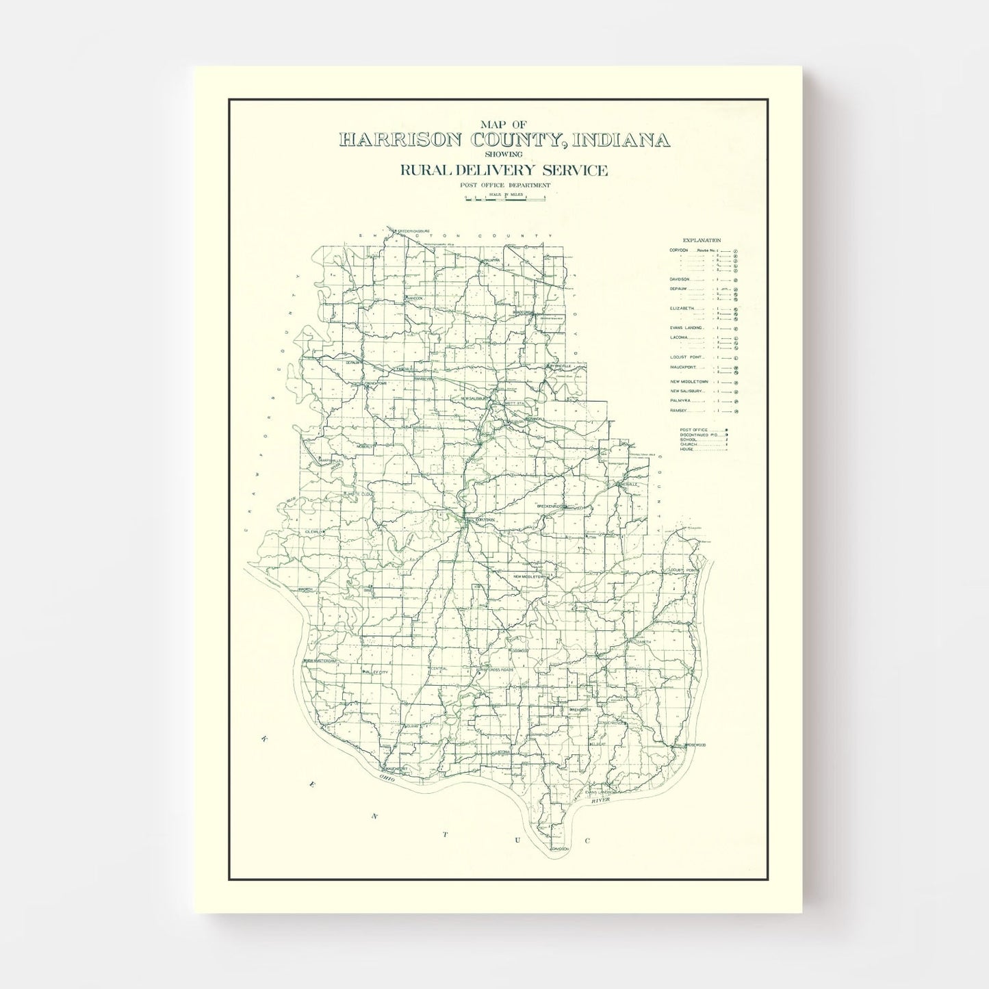 Vintage Map of Harrison County, Indiana, 1909