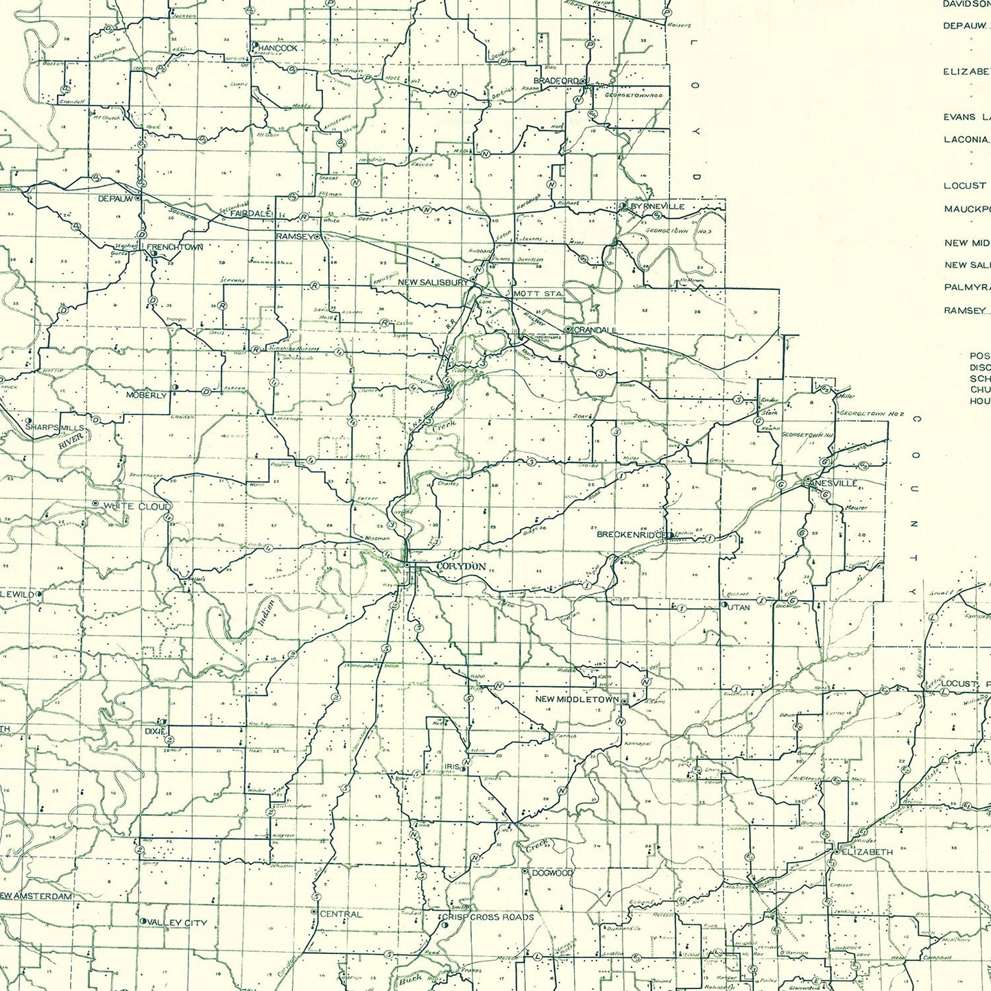 Vintage Map of Harrison County, Indiana, 1909