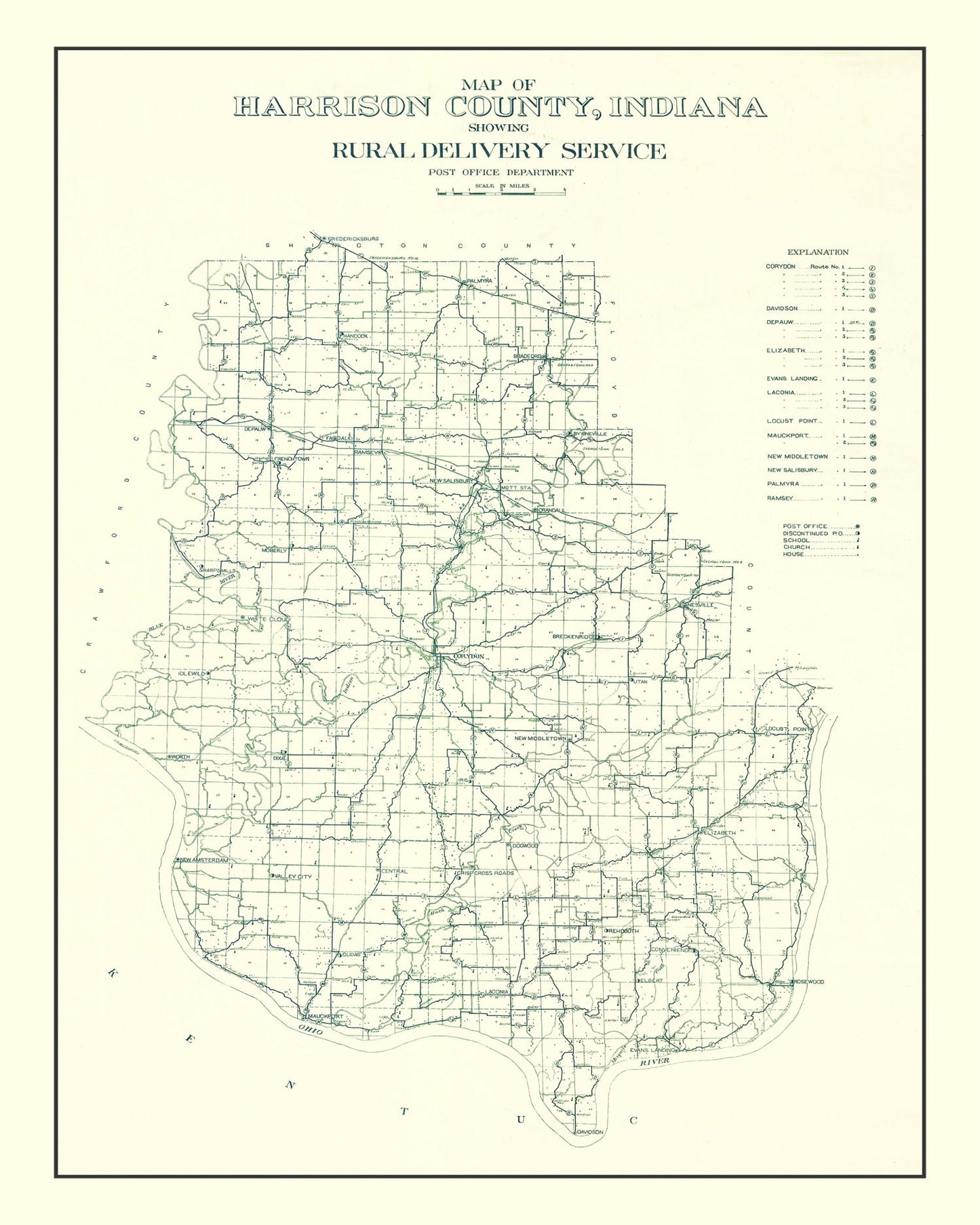 Vintage Map of Harrison County, Indiana, 1909